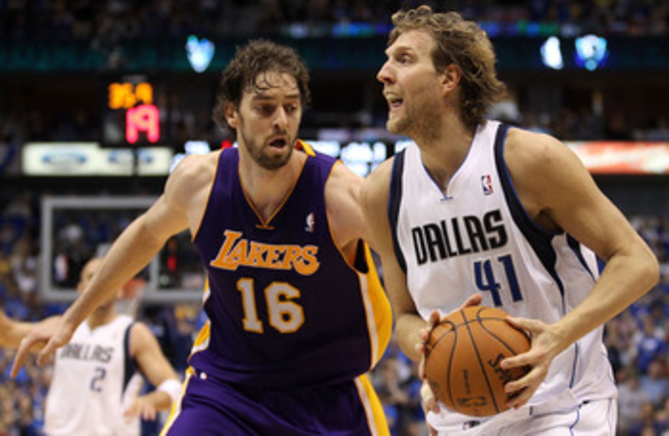 DALLAS, TX - MAY 08:  Forward Dirk Nowitzki #41 of the Dallas Mavericks dribbles the ball against Pau Gasol #16 of the Los Angeles Lakers in Game Four of the Western Conference Semifinals during the 2011 NBA Playoffs on May 8, 2011 at American Airlines Ce