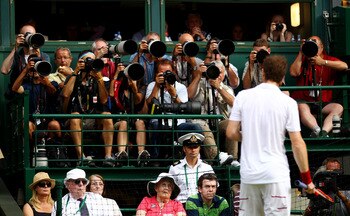 LONDON, ENGLAND - JULY 02:  Andy Murray of Great Britain in action during the Men's Semi Final match against Rafael Nadal of Spain on Day Eleven of the Wimbledon Lawn Tennis Championships at the All England Lawn Tennis and Croquet Club on July 2, 2010 in