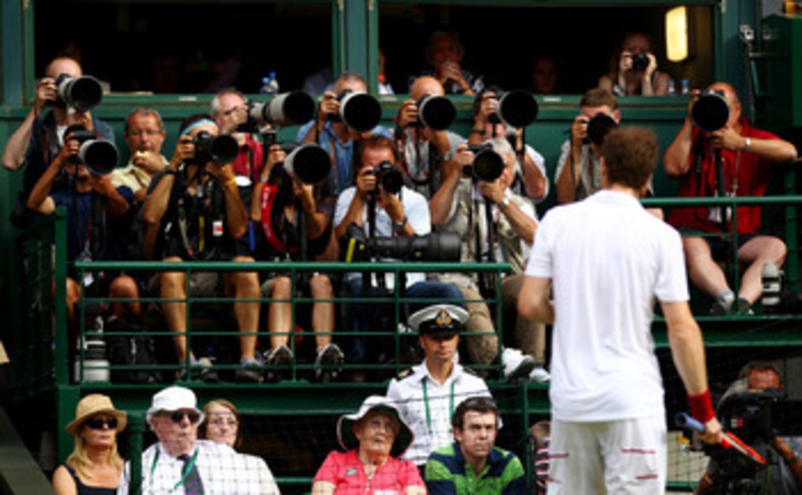 LONDON, ENGLAND - JULY 02:  Andy Murray of Great Britain in action during the Men's Semi Final match against Rafael Nadal of Spain on Day Eleven of the Wimbledon Lawn Tennis Championships at the All England Lawn Tennis and Croquet Club on July 2, 2010 in
