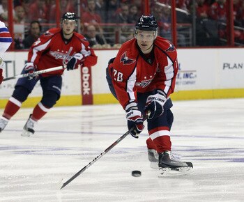 WASHINGTON, DC - APRIL 13: Alexander Semin #28 of the Washington Capitals skates against the New York Rangers in Game One of the Eastern Conference Quarterfinals during the 2011 NHL Stanley Cup Playoffs at Verizon Center on April 13, 2011 in Washington, D