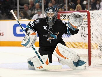 SAN JOSE, CA - APRIL 23:  Antero Niittymaki #30 of the San Jose Sharks in action against the Los Angeles Kings in game five of the Western Conference Quarterfinals during the 2011 NHL Stanley Cup Playoffs at HP Pavilion on April 23, 2011 in San Jose, Cali