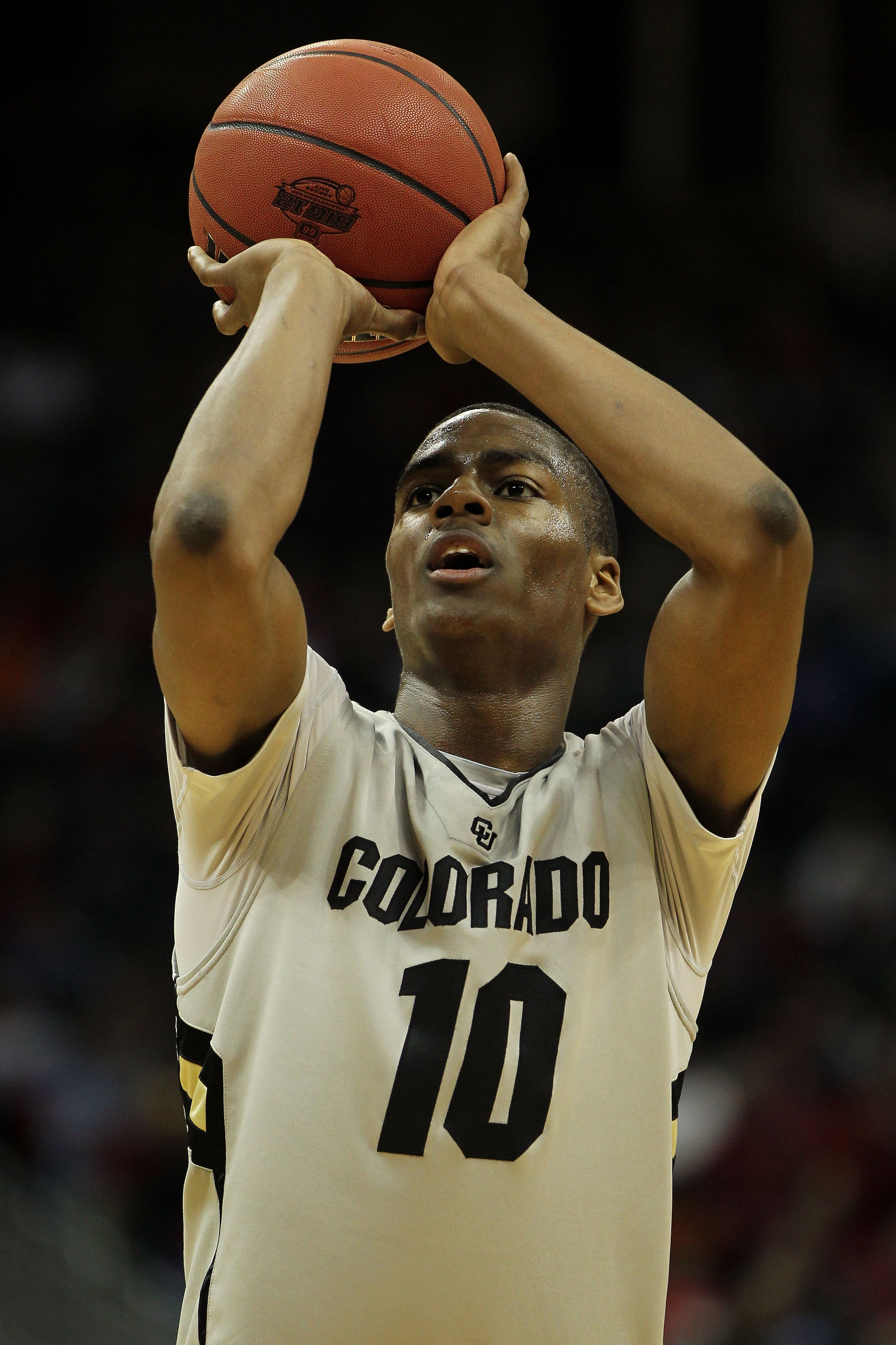 KANSAS CITY, MO - MARCH 09:  Alec Burks #10 of the Colorado Buffaloes shoots a free throw againet the Iowa State Cyclones during the first round of the 2011 Phillips 66 Big 12 Men's Basketball Tournament at Sprint Center on March 9, 2011 in Kansas City, M