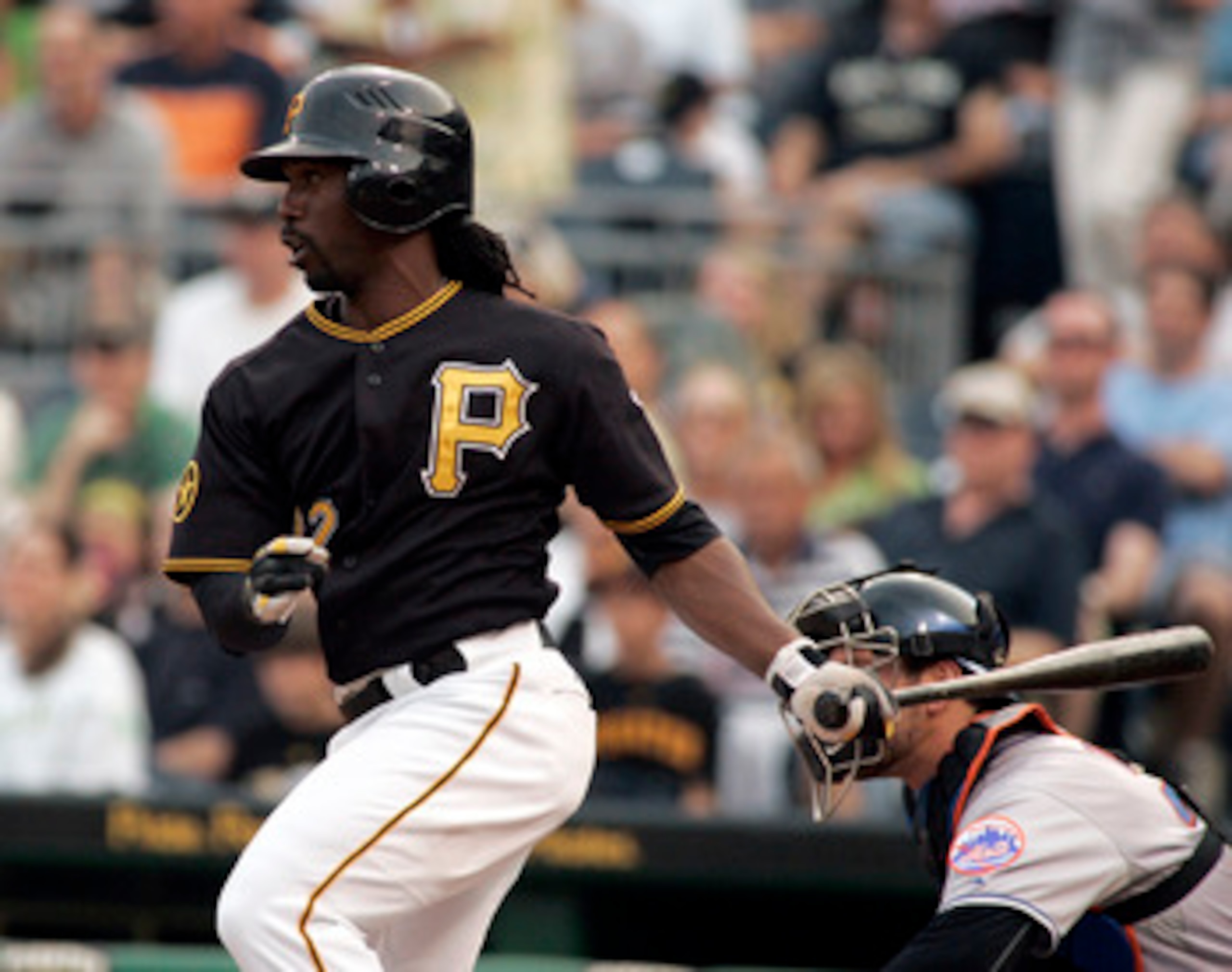 PITTSBURGH, PA - JUNE 10:  Andrew McCutchen #22 of the Pittsburgh Pirates hits an RBI single against the New York Mets during the game on June 10, 2011 at PNC Park in Pittsburgh, Pennsylvania.  (Photo by Justin K. Aller/Getty Images)
