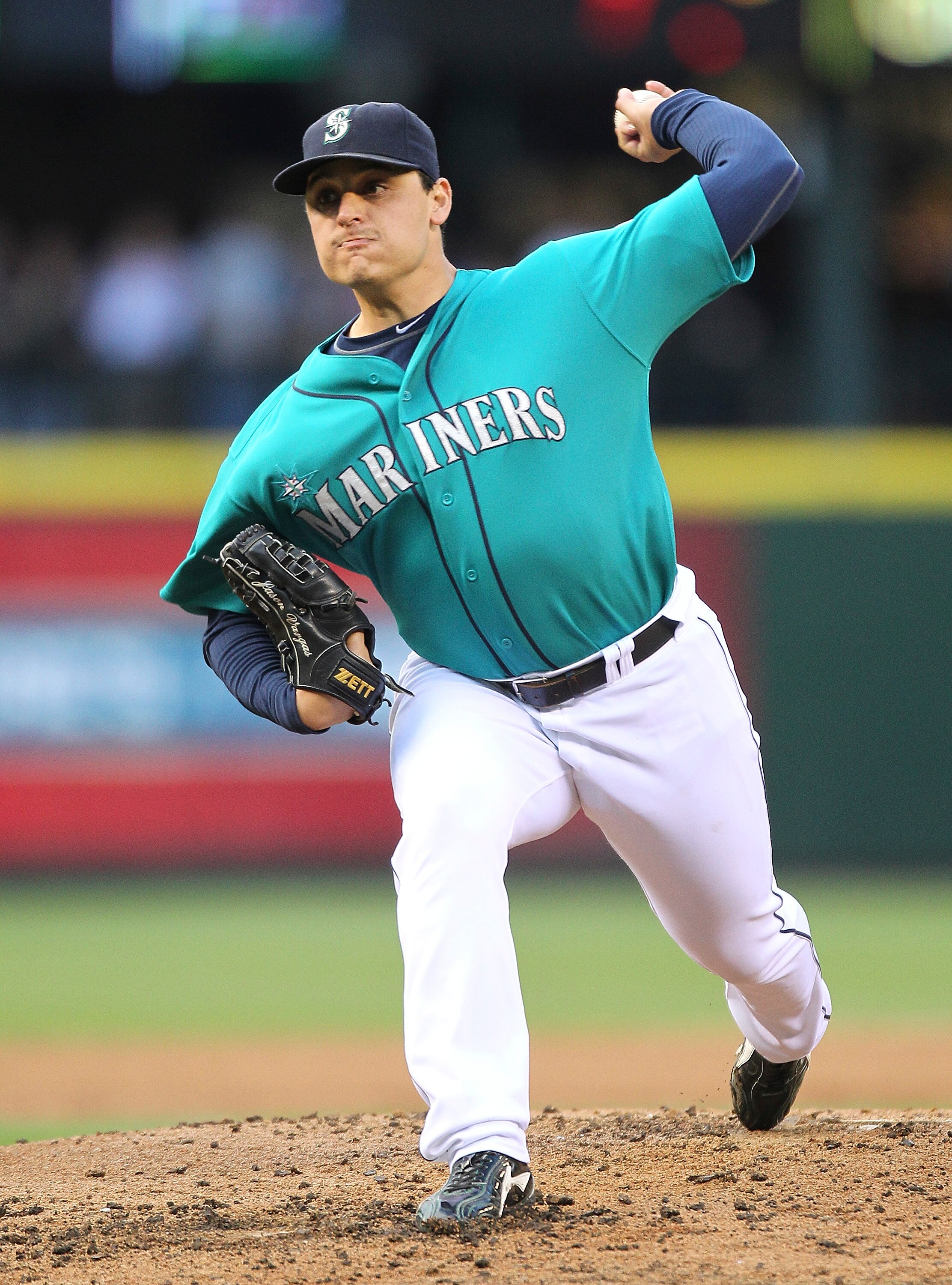 SEATTLE - JUNE 13:  Starting pitcher Jason Vargas #38 of the Seattle Mariners pitches against the Los Angeles Angels of Anaheim at Safeco Field on June 13, 2011 in Seattle, Washington. (Photo by Otto Greule Jr/Getty Images)