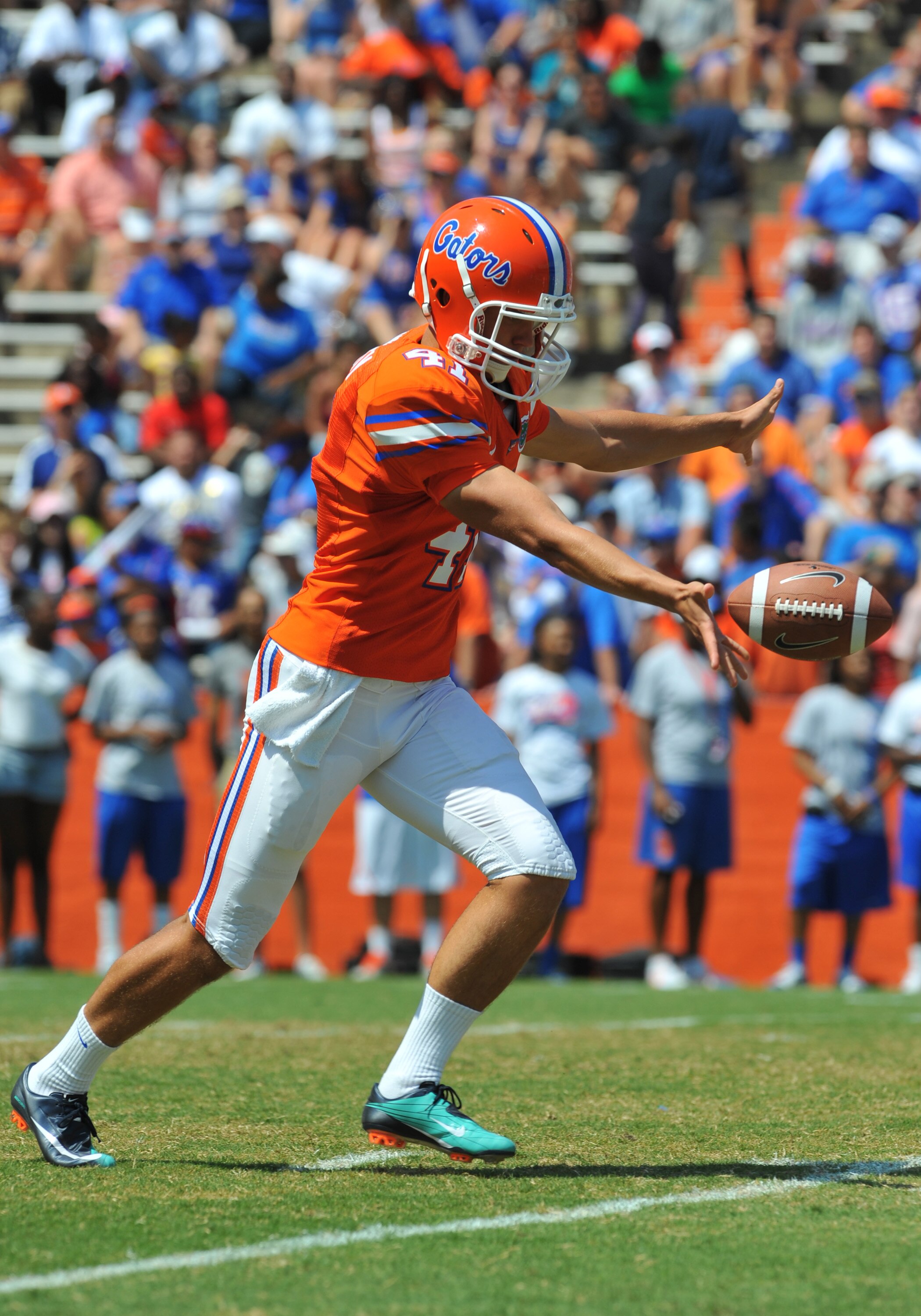 GAINESVILLE, FL - APRIL 9:  Punter Kyle Christy #41 of the Florida Gators kicks during the Orange and Blue spring football game April 9, 2011 at Ben Hill Griffin Stadium in Gainesville, Florida.  (Photo by Al Messerschmidt/Getty Images)
