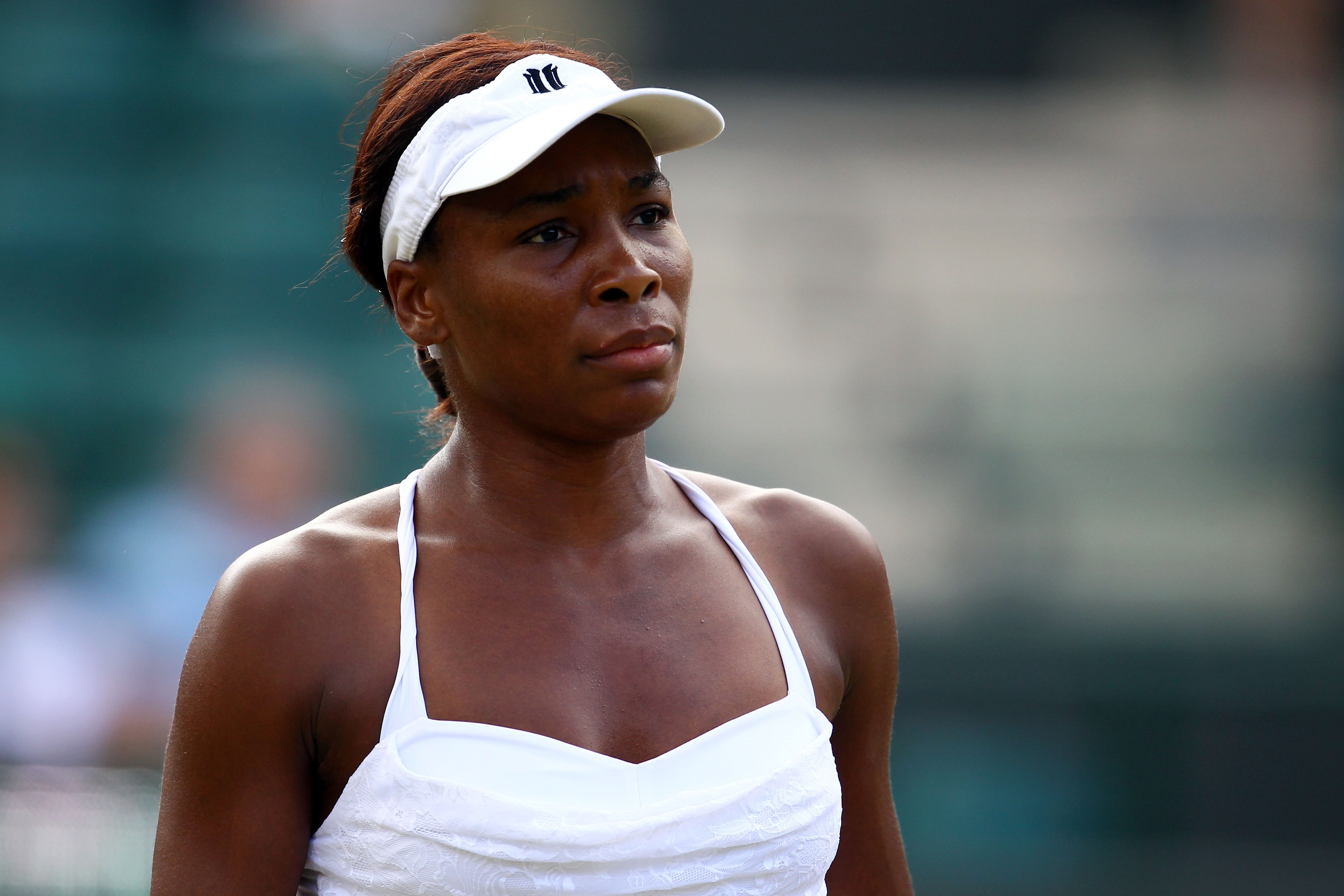LONDON, ENGLAND - JUNE 29:  Venus Williams of USA in action during her Quarter Final match against Tsvetana Pironkova of Bularia on Day Eight of the Wimbledon Lawn Tennis Championships at the All England Lawn Tennis and Croquet Club on June 29, 2010 in Lo