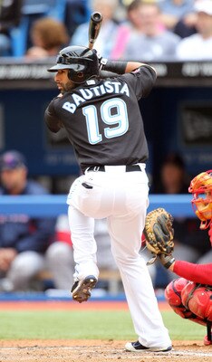 TORONTO, CANADA - JUNE 11:  Jose Bautista #19 of the Toronto Blue Jays bats against the Boston Red Sox in a MLB game on June 11, 2011 at the Rogers Centre in Toronto, Ontario, Canada.  (Photo by Claus Andersen/Getty Images)
