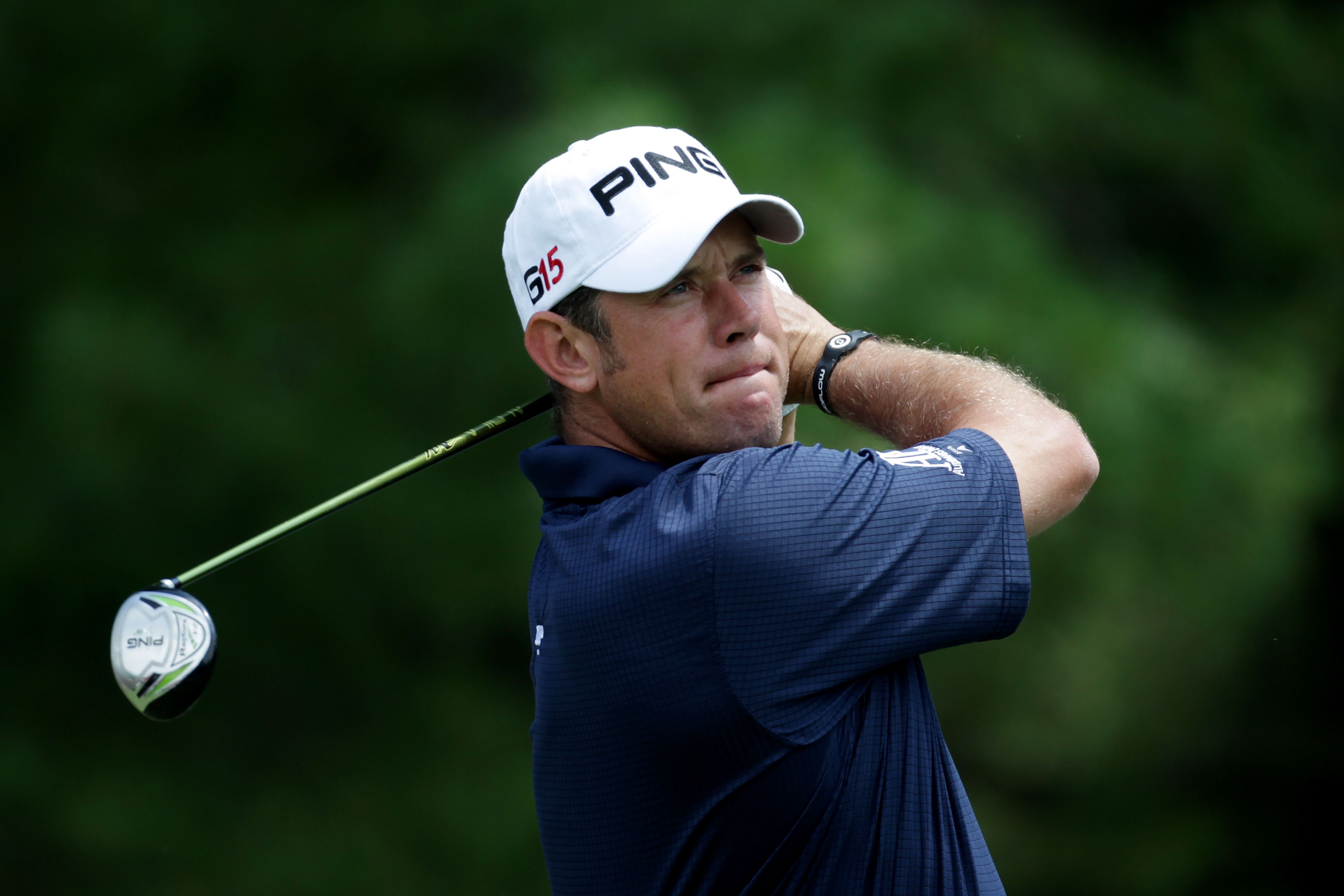 BETHESDA, MD - JUNE 13:  Lee Westwood of England hits a shot during a practice round prior to the start of the 111th U.S. Open at Congressional Country Club on June 13, 2011 in Bethesda, Maryland.  (Photo by Ross Kinnaird/Getty Images)