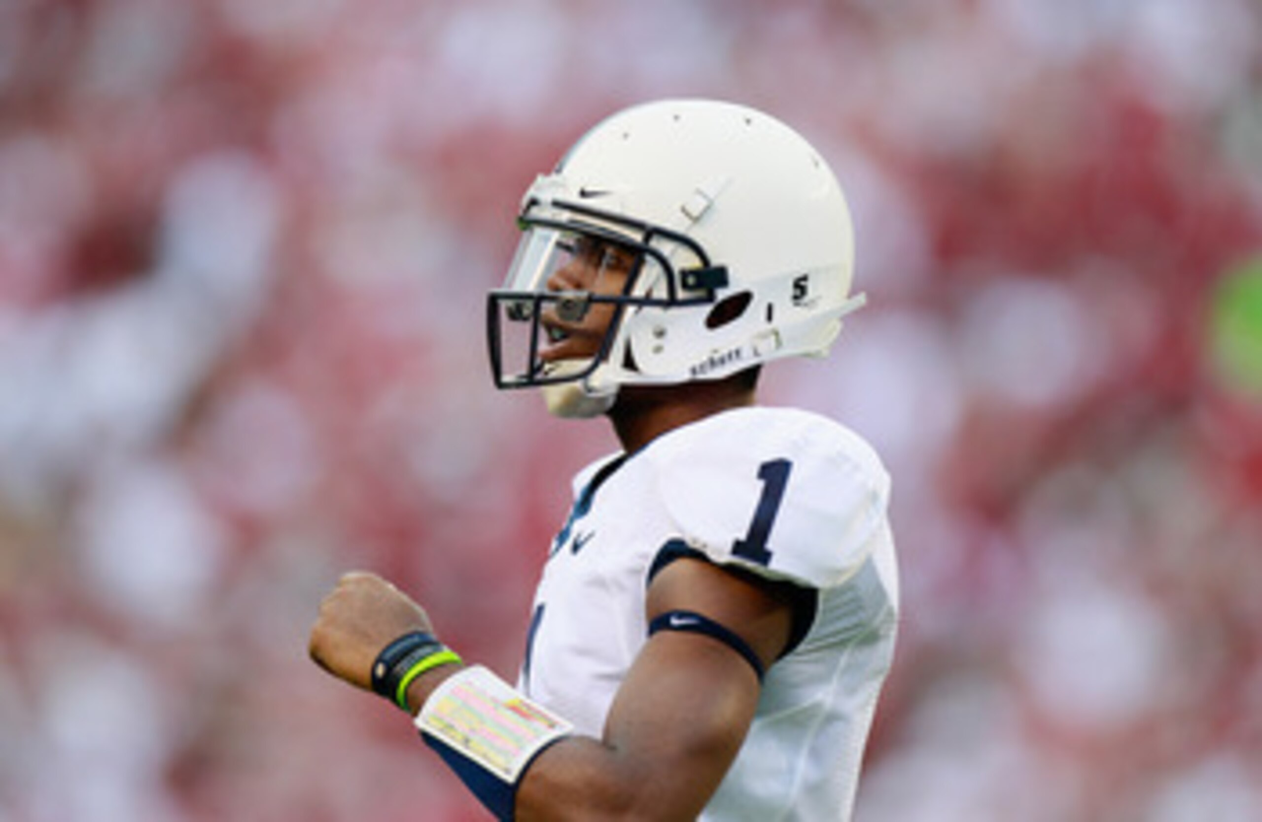 TUSCALOOSA, AL - SEPTEMBER 11:  Quarterback Robert Bolden #1 of the Penn State Nittany Lions against the Alabama Crimson Tide at Bryant-Denny Stadium on September 11, 2010 in Tuscaloosa, Alabama.  (Photo by Kevin C. Cox/Getty Images)