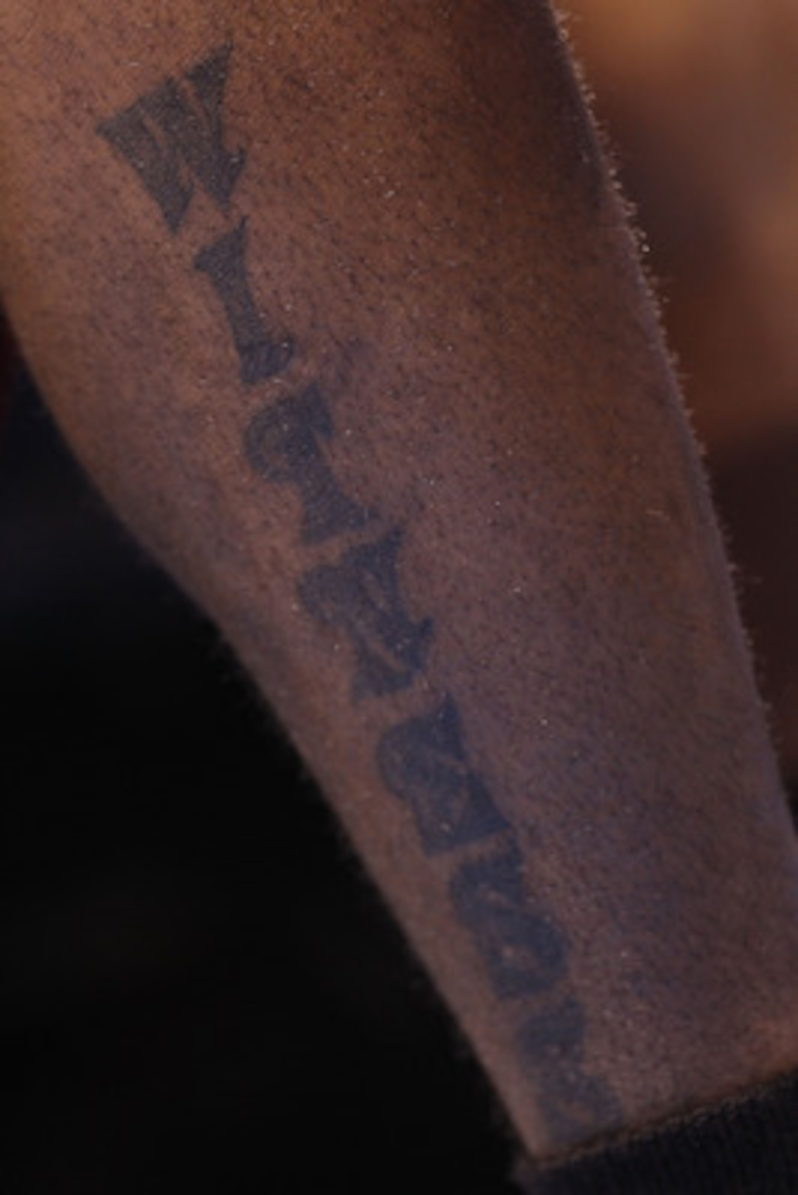 OKLAHOMA CITY, OK - JANUARY 30:  The witness tattoo of LeBron James #6 of the Miami Heat at Ford Center on January 30, 2011 in Oklahoma City, Oklahoma.  NOTE TO USER: User expressly acknowledges and agrees that, by downloading and or using this photograph