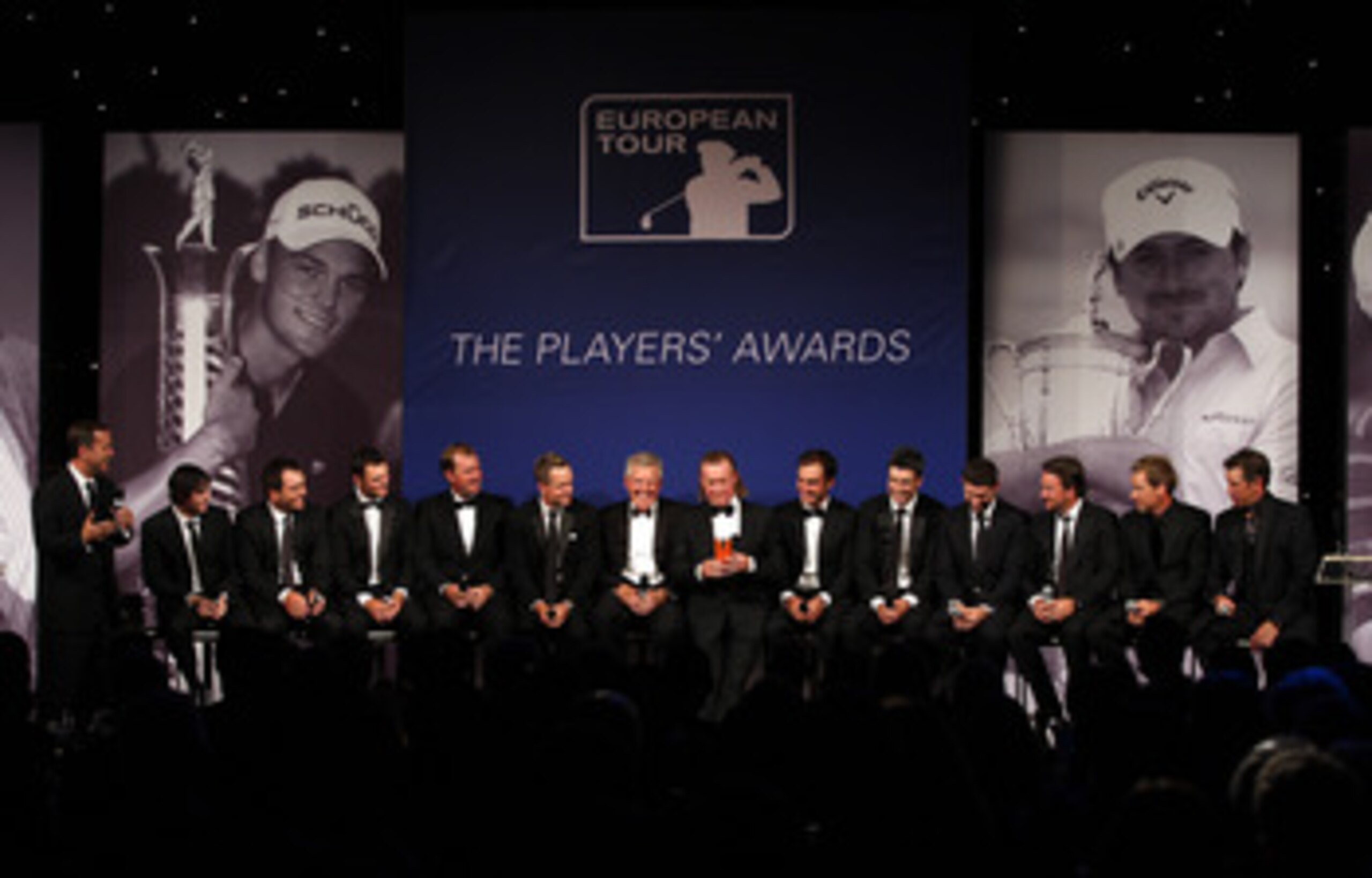 LONDON, ENGLAND - MAY 24:  The victorious European Ryder Cup team are interviewed on stage during the European Tour Players Awards Dinner at the Heathrow Sofitel Hotel on May 24, 2011 in London, England.  (Photo by Richard Heathcote/Getty Images)