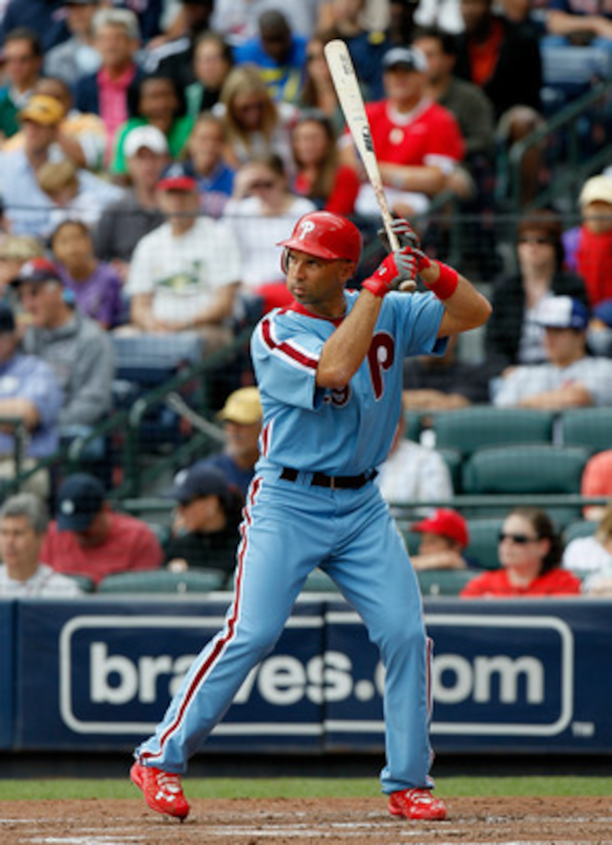 ATLANTA, GA - MAY 15:  Raul Ibanez #29 of the Philadelphia Phillies against the Atlanta Braves at Turner Field on May 15, 2011 in Atlanta, Georgia.  (Photo by Kevin C. Cox/Getty Images)