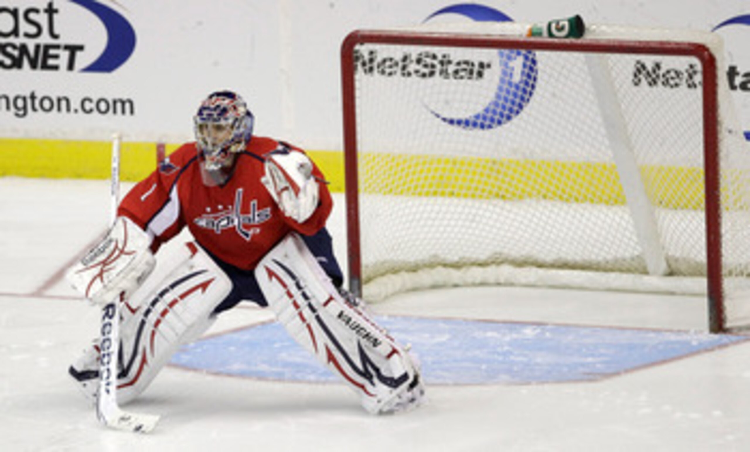 WASHINGTON, DC - MARCH 29:  Goalie Semyon Varlamov #1 of the Washington Capitals against the Carolina Hurricanes at the Verizon Center on March 29, 2011 in Washington, DC.  (Photo by Rob Carr/Getty Images)