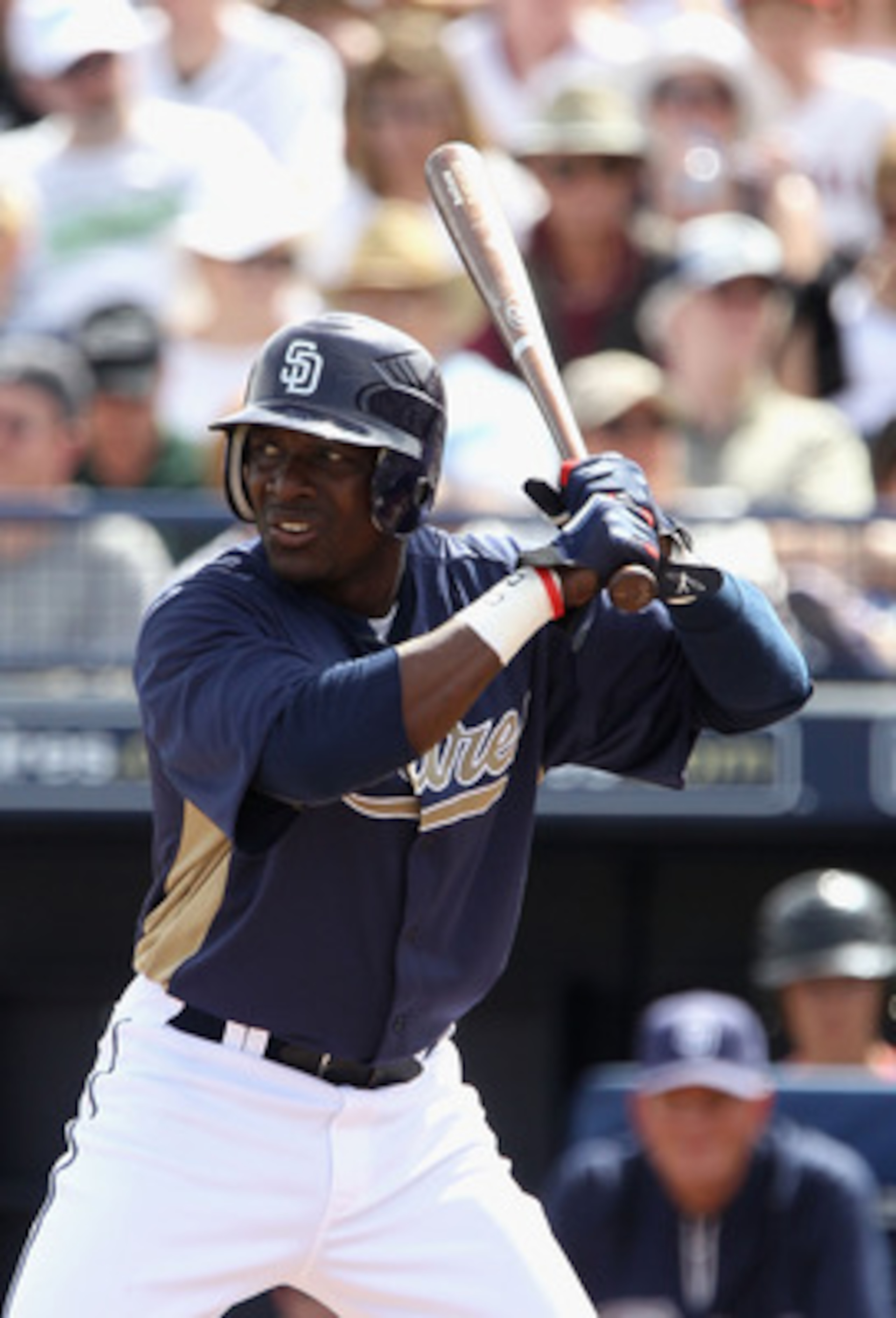 PEORIA, AZ - MARCH 15:  Orlando Hudson #1 of the San Diego Padres bats against the Los Angeles Angels of Anaheim during the spring training game at Peoria Stadium on March 15, 2011 in Peoria, Arizona.  (Photo by Christian Petersen/Getty Images)