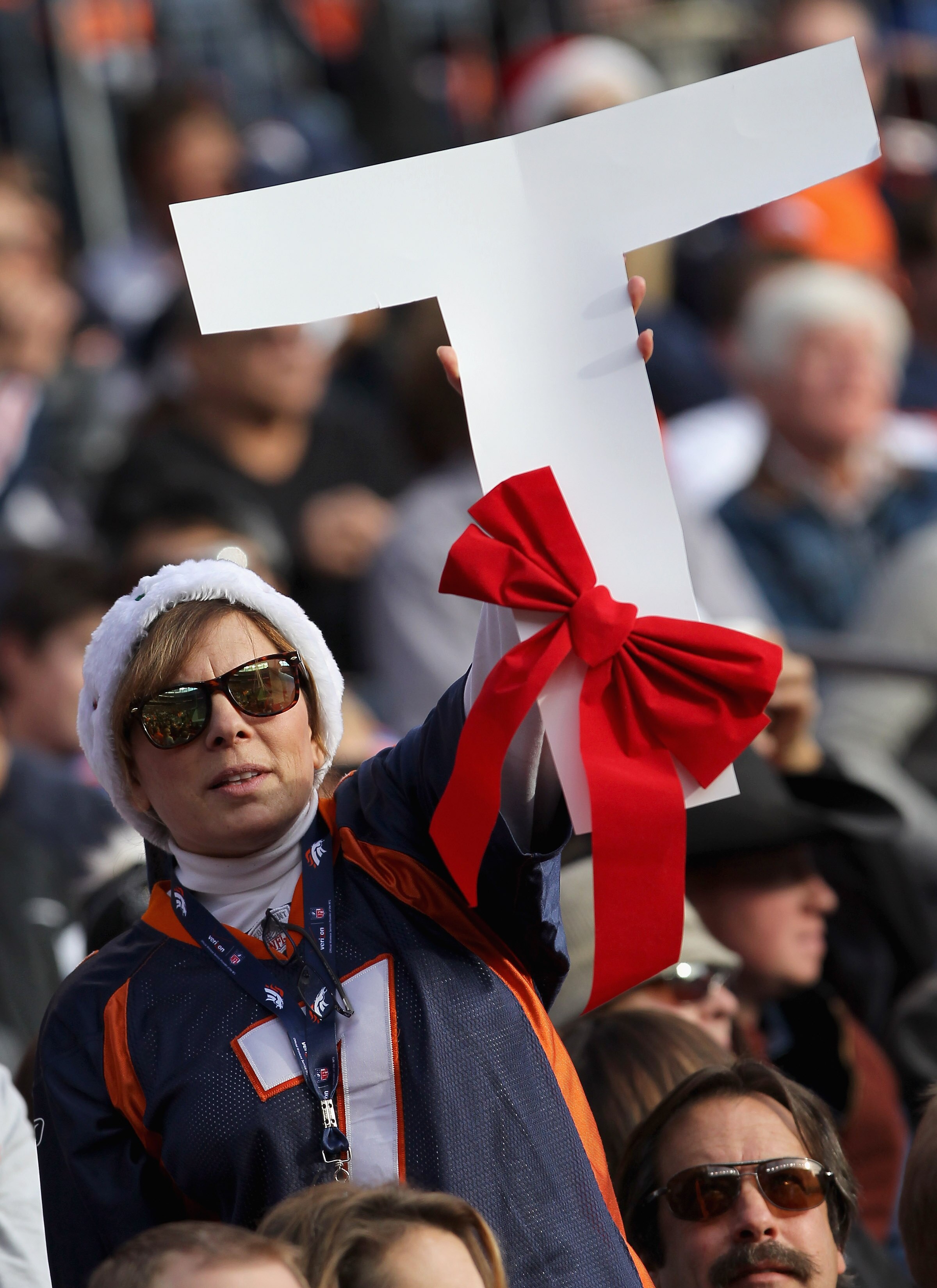 DENVER - DECEMBER 26:  A fan shows her support of Tim Tebow of the Denver Broncos against the Houston Texas at INVESCO Field at Mile High on December 26, 2010 in Denver, Colorado.  (Photo by Doug Pensinger/Getty Images)