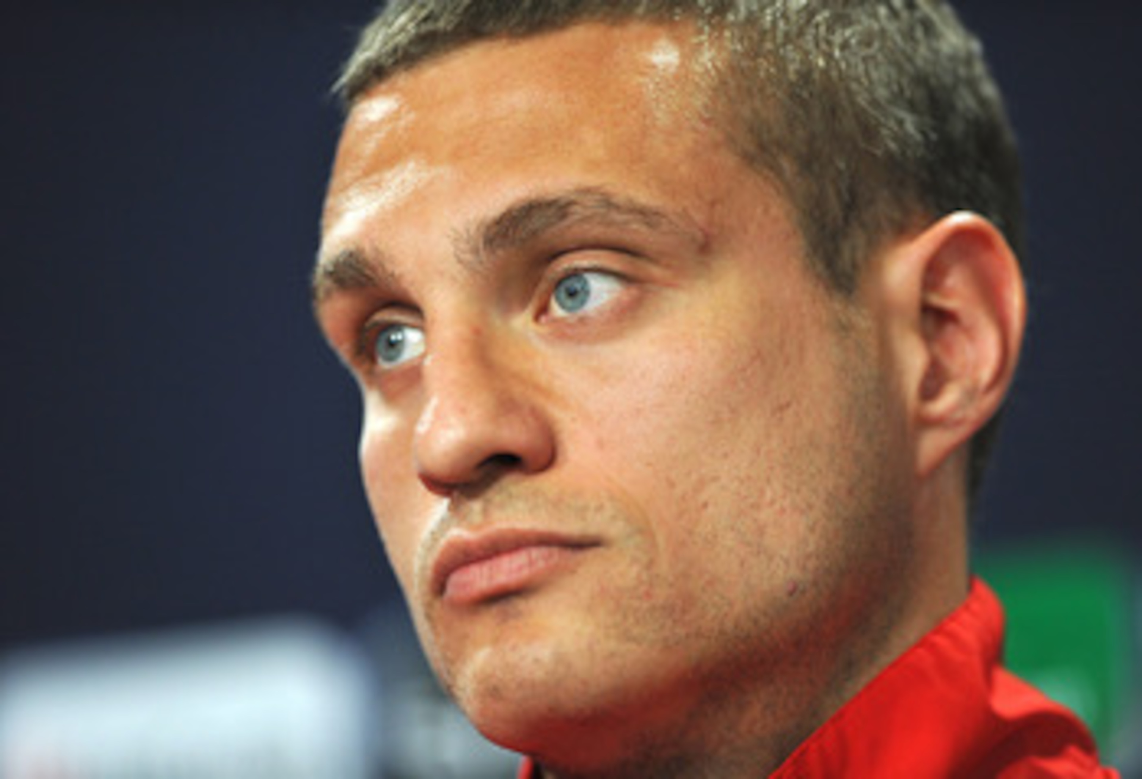LONDON, ENGLAND - MAY 27:  In this UEFA handout image Nemanja Vidic listens during the Manchester United press conference ahead of the UEFA Champions League Final against FC Barcelona at Wembley Stadium on May 27, 2011 in London, England.  (Photo by UEFA/