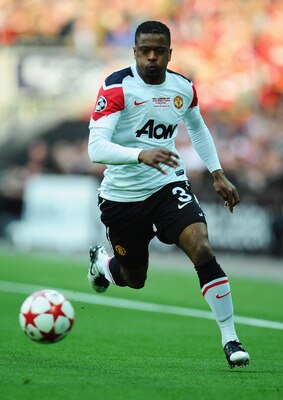 LONDON, ENGLAND - MAY 28:  Patrice Evra of Manchester United in action during the UEFA Champions League final between FC Barcelona and Manchester United FC at Wembley Stadium on May 28, 2011 in London, England.  (Photo by Clive Mason/Getty Images)