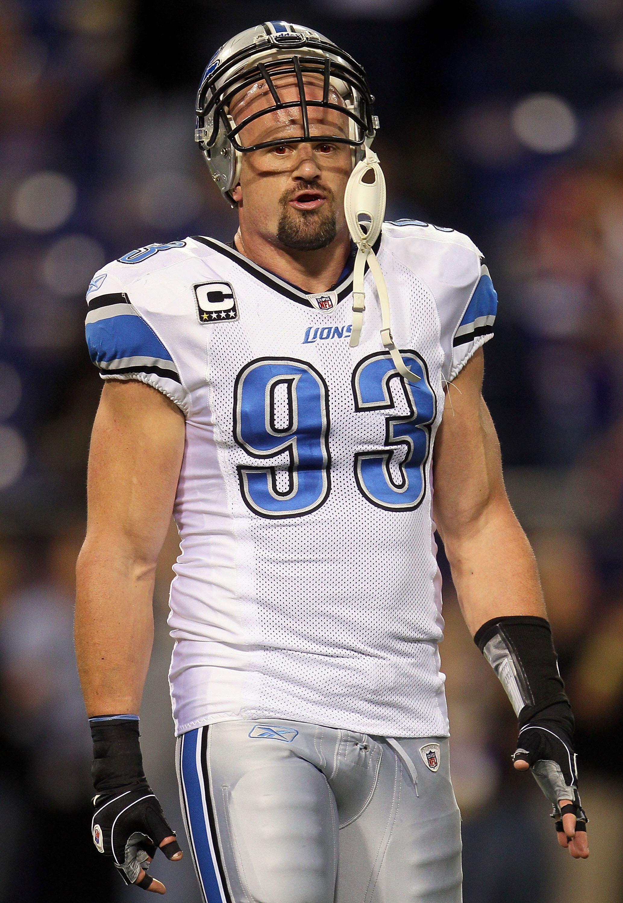 MINNEAPOLIS - SEPTEMBER 26:  Kyle Vanden Bosch #93 of the Detroit Lions looks on prior to the start of the game against the Minnesota Vikings at Mall of America Field on September 26, 2010 in Minneapolis, Minnesota.  (Photo by Jeff Gross/Getty Images)