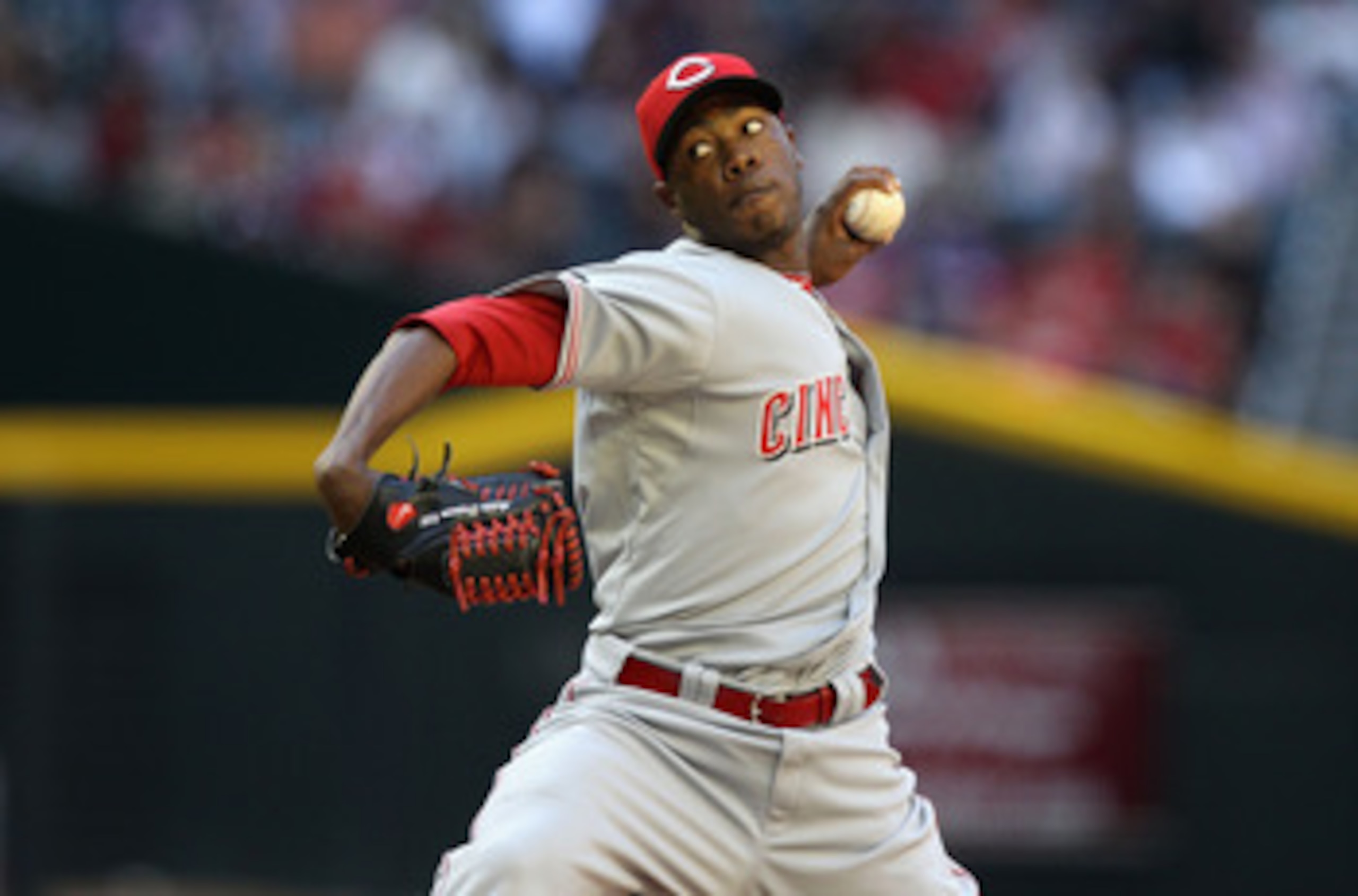 PHOENIX, AZ - APRIL 10:  Relief pitcher Aroldis Chapman #54 of the Cincinnati Reds pitches against the Arizona Diamondbacks during the Major League Baseball game at Chase Field on April 10, 2011 in Phoenix, Arizona. The Diamondbacks defeated the Reds 10-8