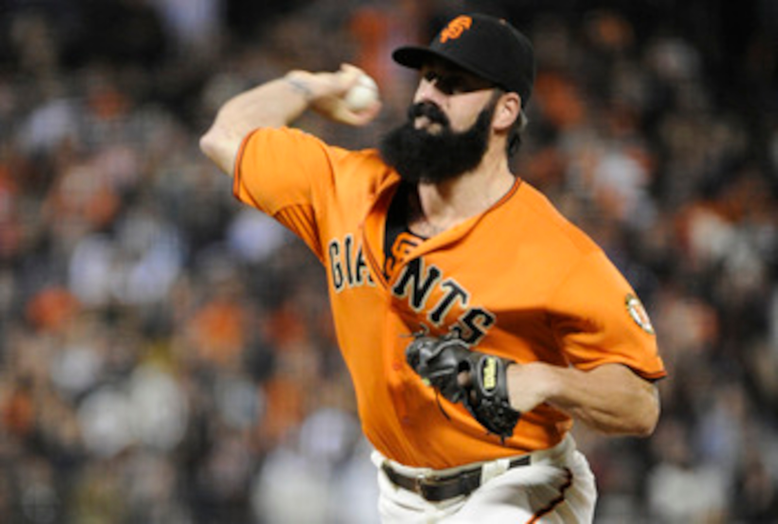 SAN FRANCISCO, CA - JUNE 10: Brian Wilson #38 of the San Francisco Giants pitches in the ninth inning against the Cincinnati Reds during a MLB baseball game June 10, 2011 at AT&T Park in San Francisco, California. The Giants won the game 3-2. (Photo by Th