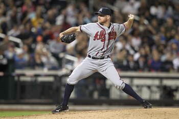 NEW YORK, NY - JUNE 03:  Jonny Venters #38 of the Atlanta Braves against the New York Mets at Citi Field on June 3, 2011 in the Flushing neighborhood of the Queens borough of New York City.  (Photo by Nick Laham/Getty Images)