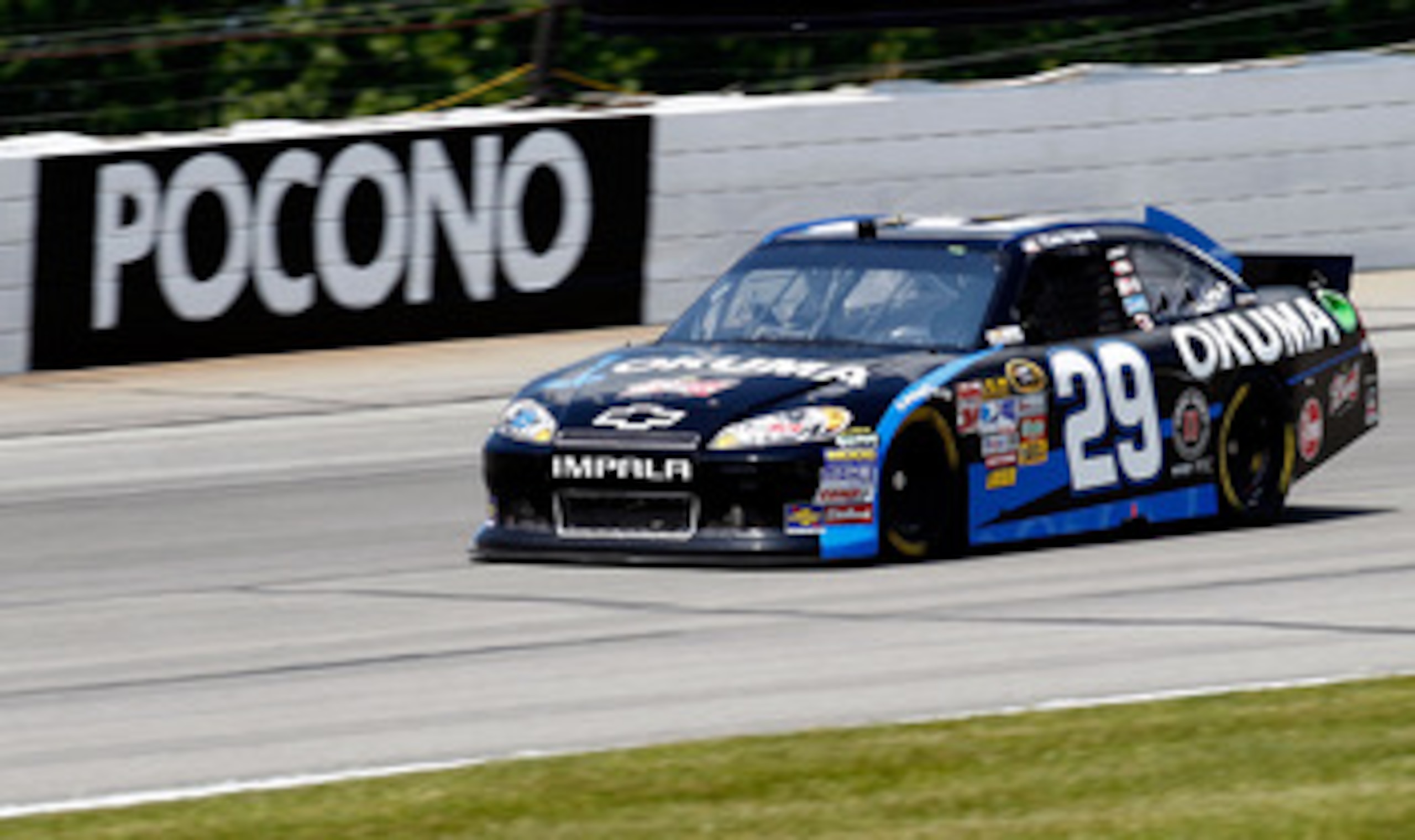 LONG POND, PA - JUNE 10:  Kevin Harvick, driver of the #29 Okuma Chevrolet, practices for the NASCAR Sprint Cup Series 5-Hour Energy 500 at Pocono Raceway on June 10, 2011 in Long Pond, Pennsylvania.  (Photo by Jeff Zelevansky/Getty Images for NASCAR)