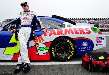 LONG POND, PA - JUNE 12:  Mark Martin, driver of the #5 Farmers Insurance/GoDaddy.com Chevrolet, stands on the grid prior to the NASCAR Sprint Cup Series 5-Hour Energy 500 at Pocono Raceway on June 12, 2011 in Long Pond, Pennsylvania.  (Photo by Jason Smi