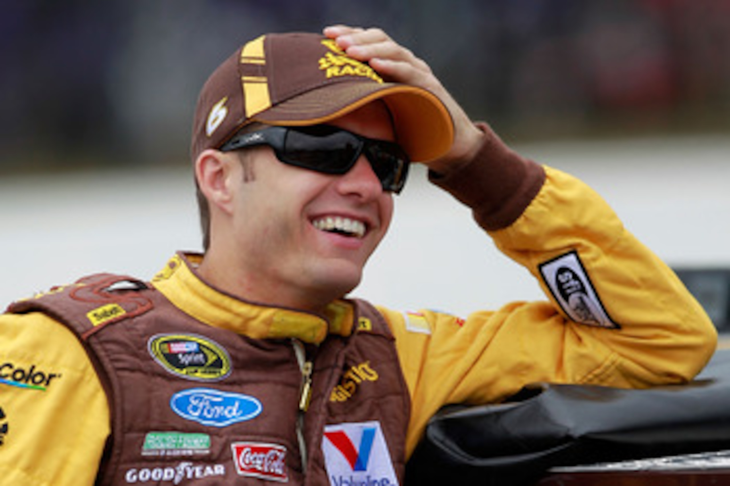 LONG POND, PA - JUNE 11:  David Ragan, driver of the #6 UPS Ford, looks on during qualifying for the NASCAR Sprint Cup Series 5-Hour Energy 500 at Pocono Raceway on June 11, 2011 in Long Pond, Pennsylvania.  (Photo by Chris Trotman/Getty Images)