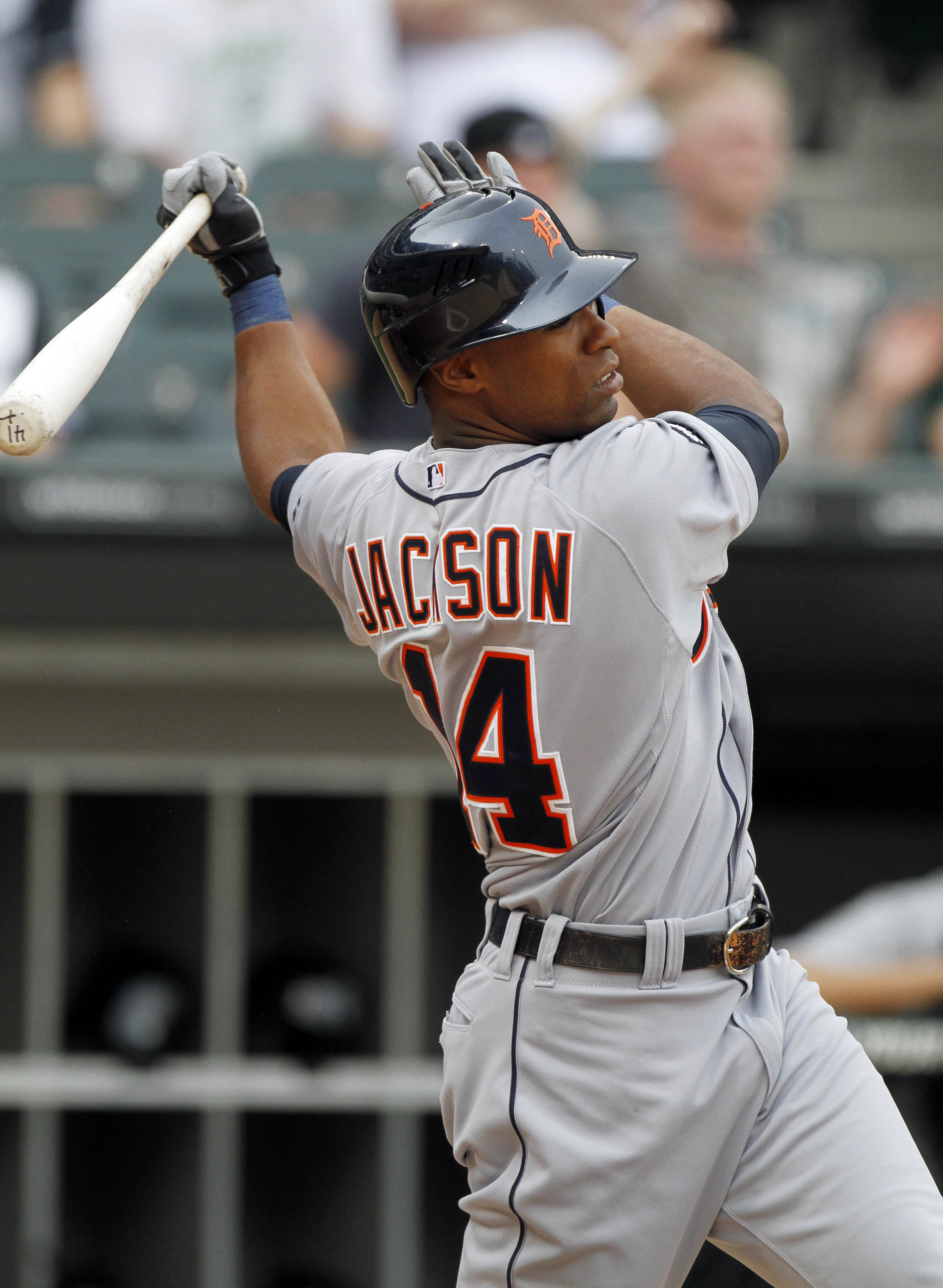 CHICAGO, IL - JUNE 04: Austin Jackson #14 of the Detroit Tigers bats against the Chicago White Sox on June 4, 2011 at U.S. Cellular Field in Chicago, Illinois. (Photo by Tasos Katopodis/Getty Images) CHICAGO, IL - JUNE 04: Austin Jackson #14 of the Detroit Tigers bats against the Chicago White Sox on June 4, 2011 at U.S. Cellular Field in Chicago, Illinois. (Photo by Tasos Katopodis/Getty Images)