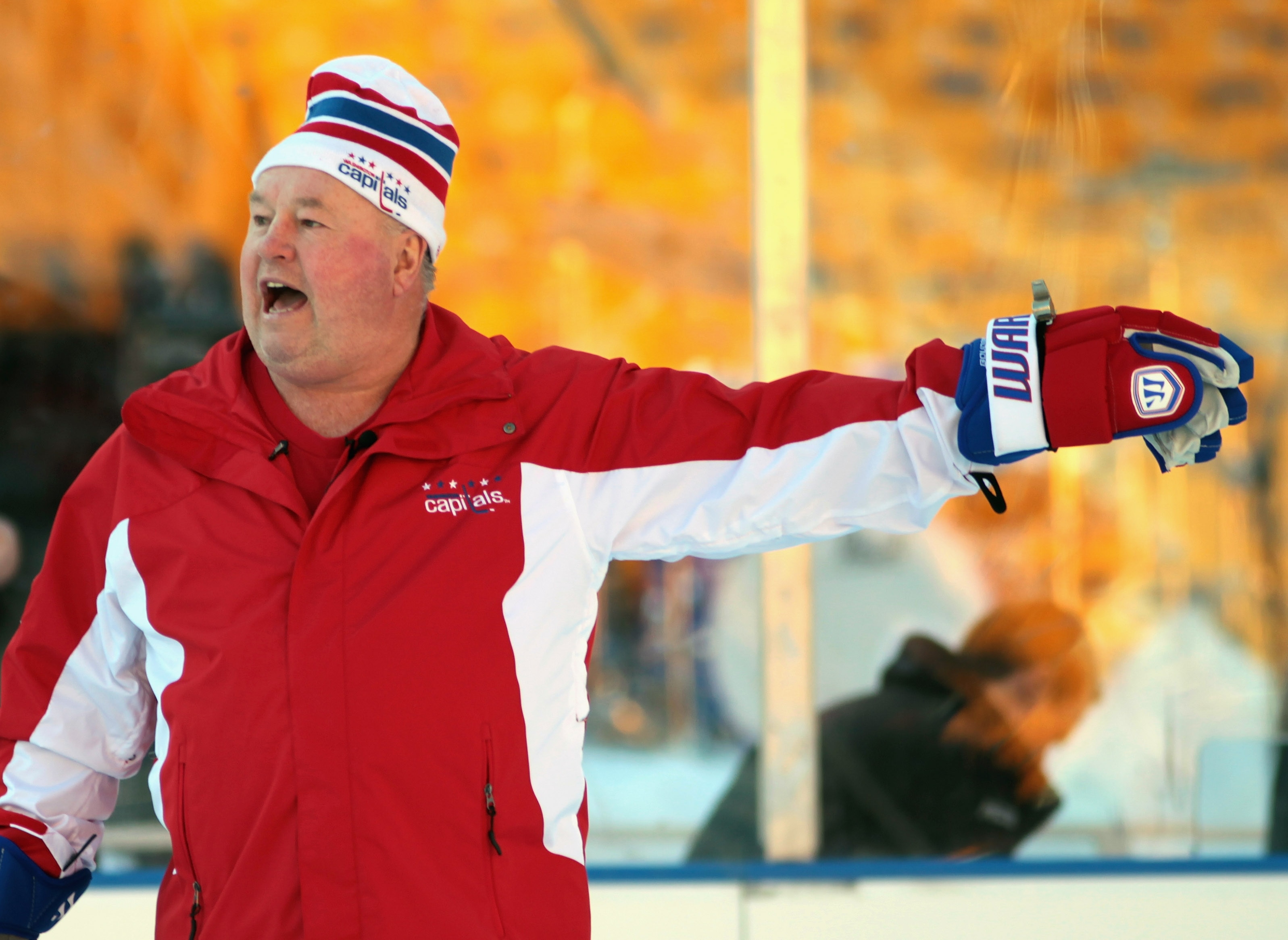 PITTSBURGH, PA - DECEMBER 31:  Head coach Bruce Boudreau of the Washington Capitals instructs players during practice for the 2011 NHL Winter Classic between the Capitals and the Pittsburgh Penguins on December 31, 2010 at Heinz Field in Pittsburgh, Penns