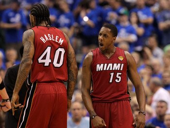 DALLAS, TX - JUNE 07:  Mario Chalmers #15 of the Miami Heat reacts in the fourth quarter against the Miami Heat in Game Four of the 2011 NBA Finals at American Airlines Center on June 7, 2011 in Dallas, Texas. NOTE TO USER: User expressly acknowledges and