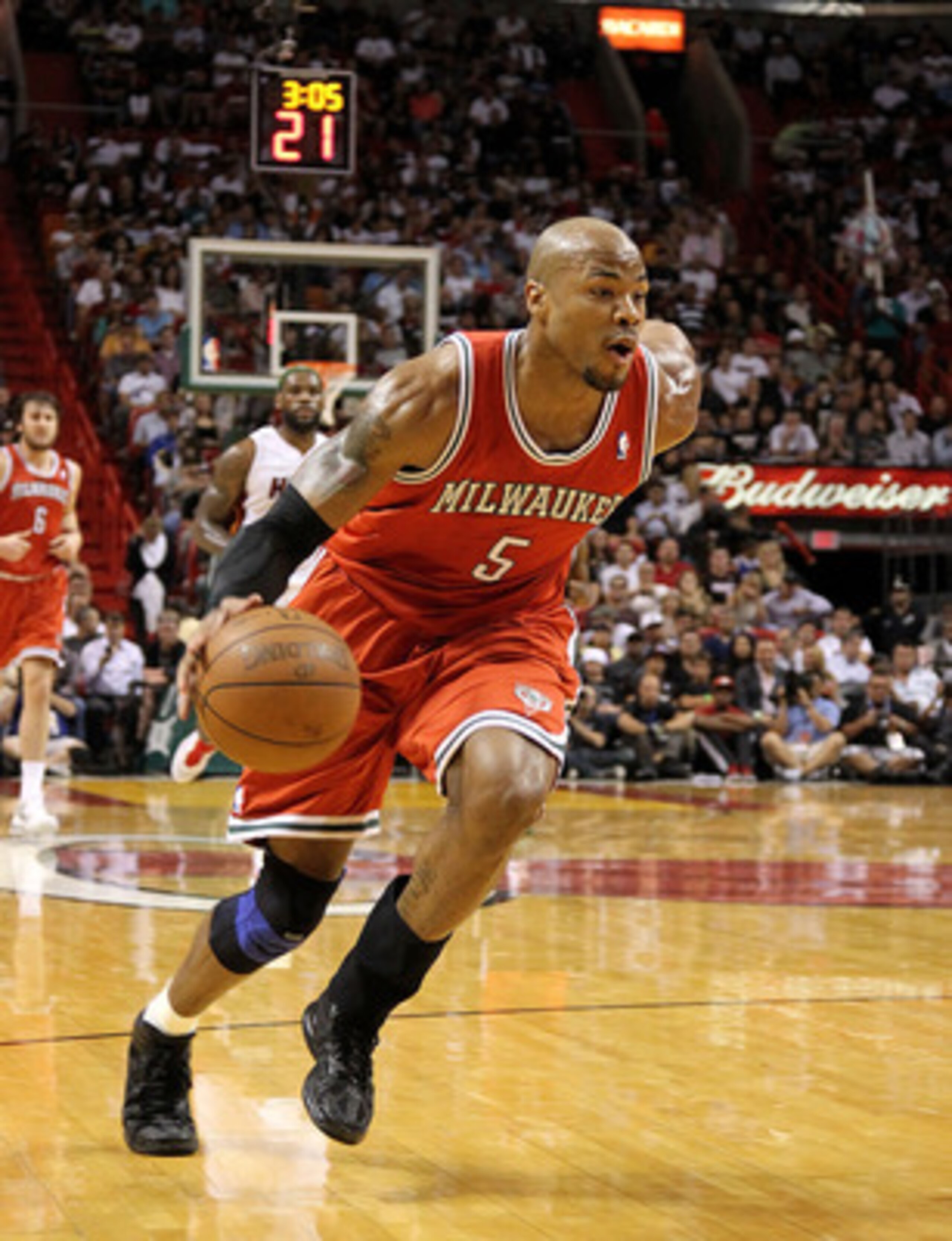 MIAMI, FL - APRIL 06: Corey Maggette #5 of the Milwaukee Bucks drives to the lane during a game against the Miami Heat at American Airlines Arena on April 6, 2011 in Miami, Florida. NOTE TO USER: User expressly acknowledges and agrees that, by downloading
