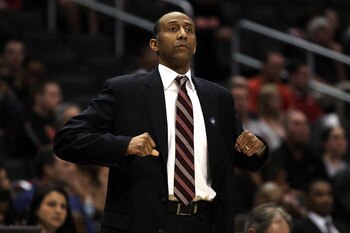LOS ANGELES, CA - MARCH 09:  Head coach Johnny Dawkins of the Stanford Cardinal calls out in the first half while taking on Oregon State Beavers in the first round of the 2011 Pacific Life Pac-10 Men's Basketball Tournament at Staples Center on March 9, 2