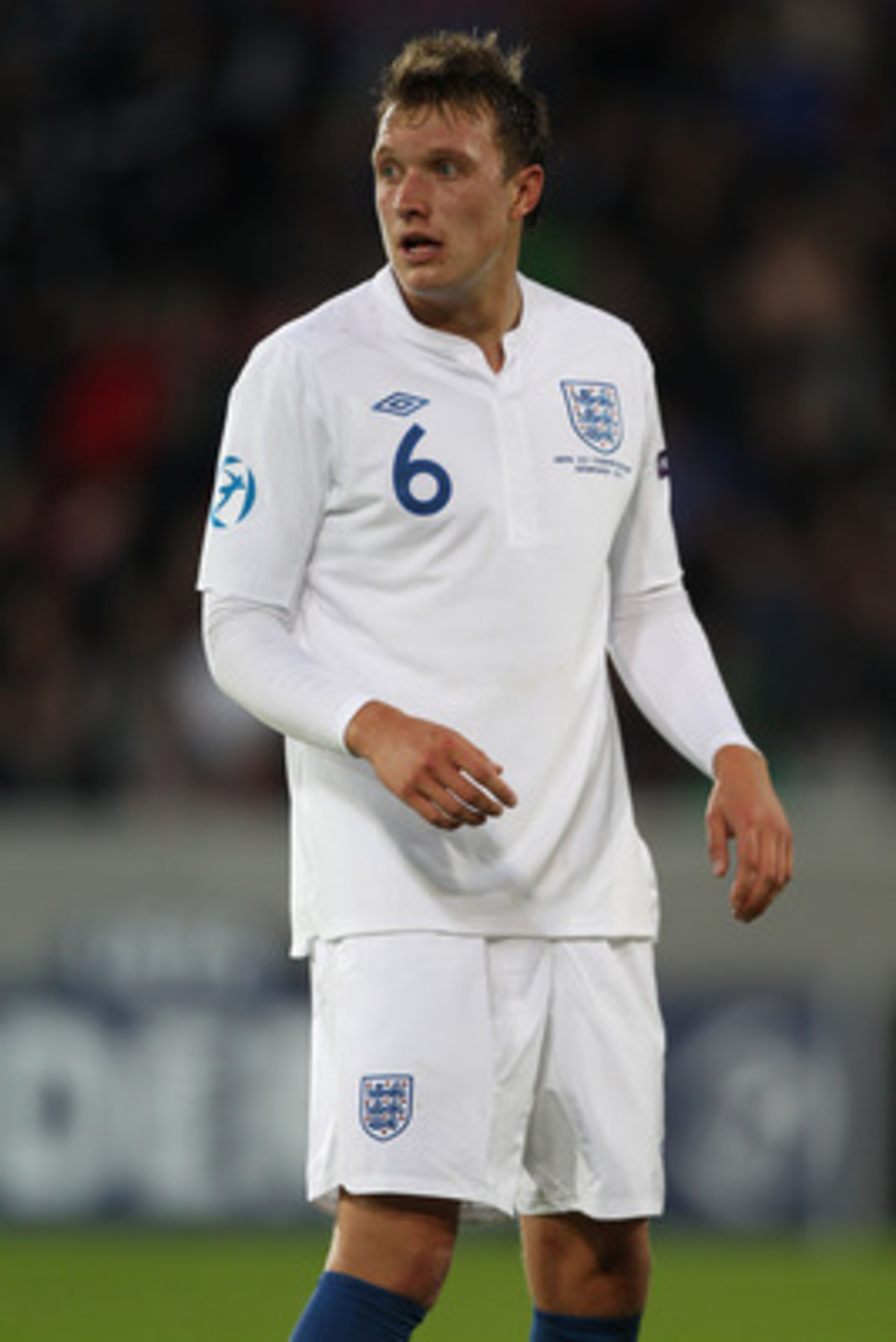 HERNING, DENMARK - JUNE 12:  Phil Jones of England during the UEFA European Under-21 Championship Group B match between England and Spain at the Herning Stadium on June 12, 2011 in Herning, Denmark.  (Photo by Michael Steele/Getty Images)