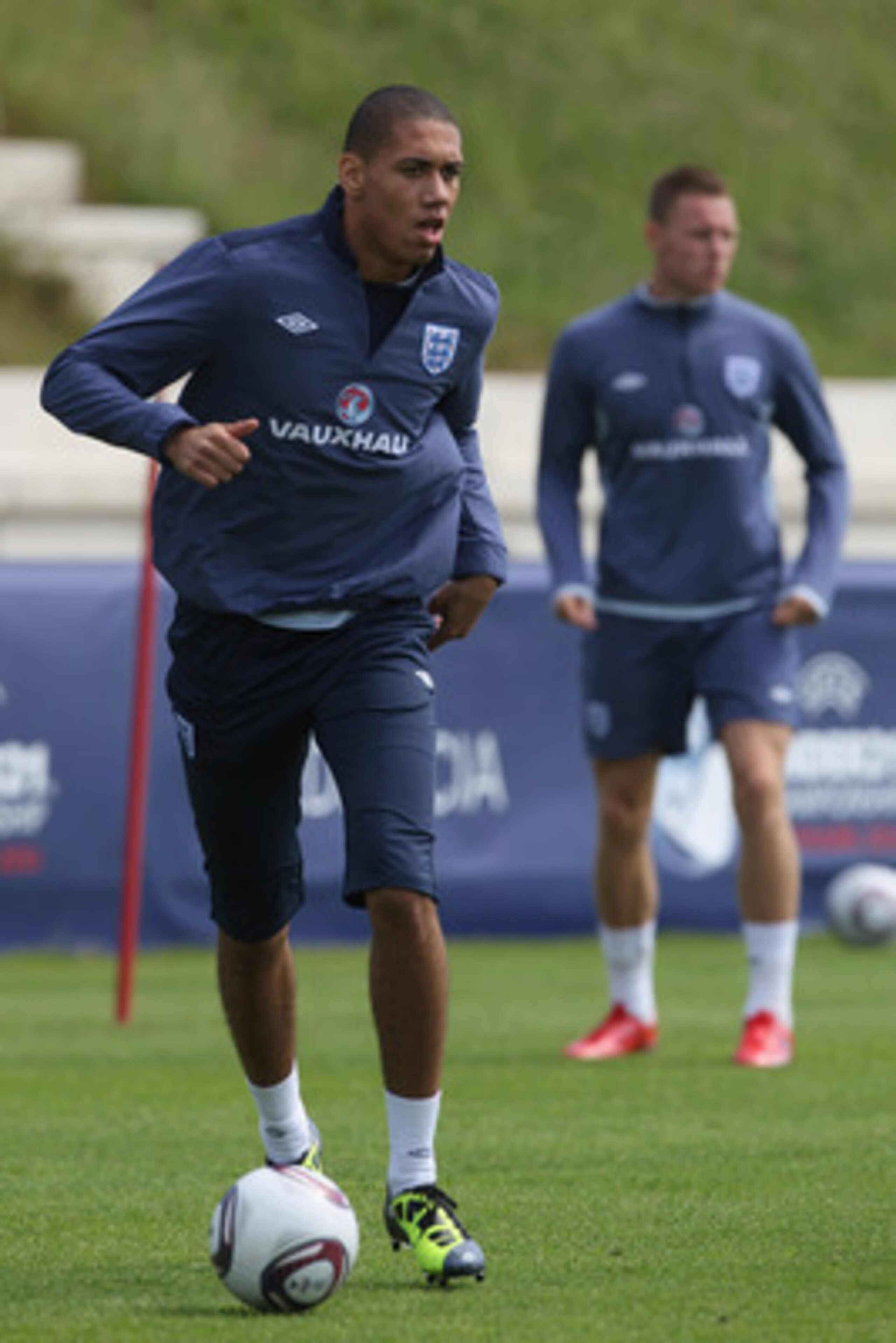 FREDERICIA, DENMARK - JUNE 09: Chris Smalling during the England U21's training session at Montjasa Park Stadium on June 9, 2011 in Fredericia, Denmark.  (Photo by Michael Steele/Getty Images)