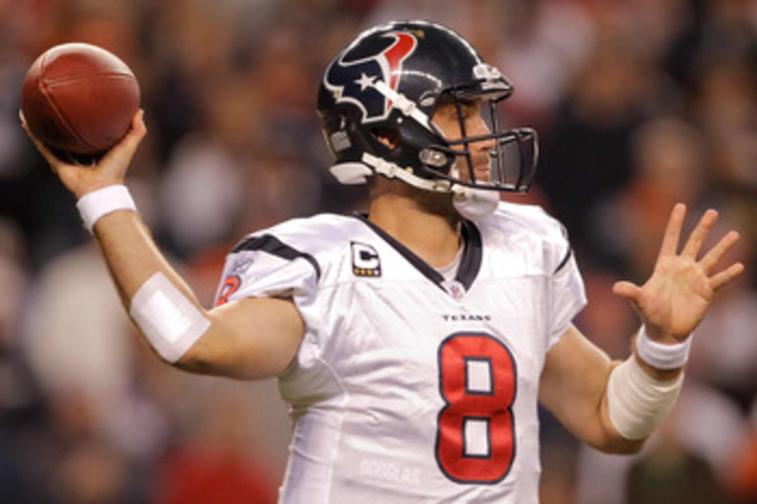 DENVER - DECEMBER 26:  Quarterback Matt Schaub #8 of the Houston Texans throws a pass against the Denver Broncos during the fourth quarter at INVESCO Field at Mile High on December 26, 2010 in Denver, Colorado.  The Denver Broncos defeated the Houston Tex