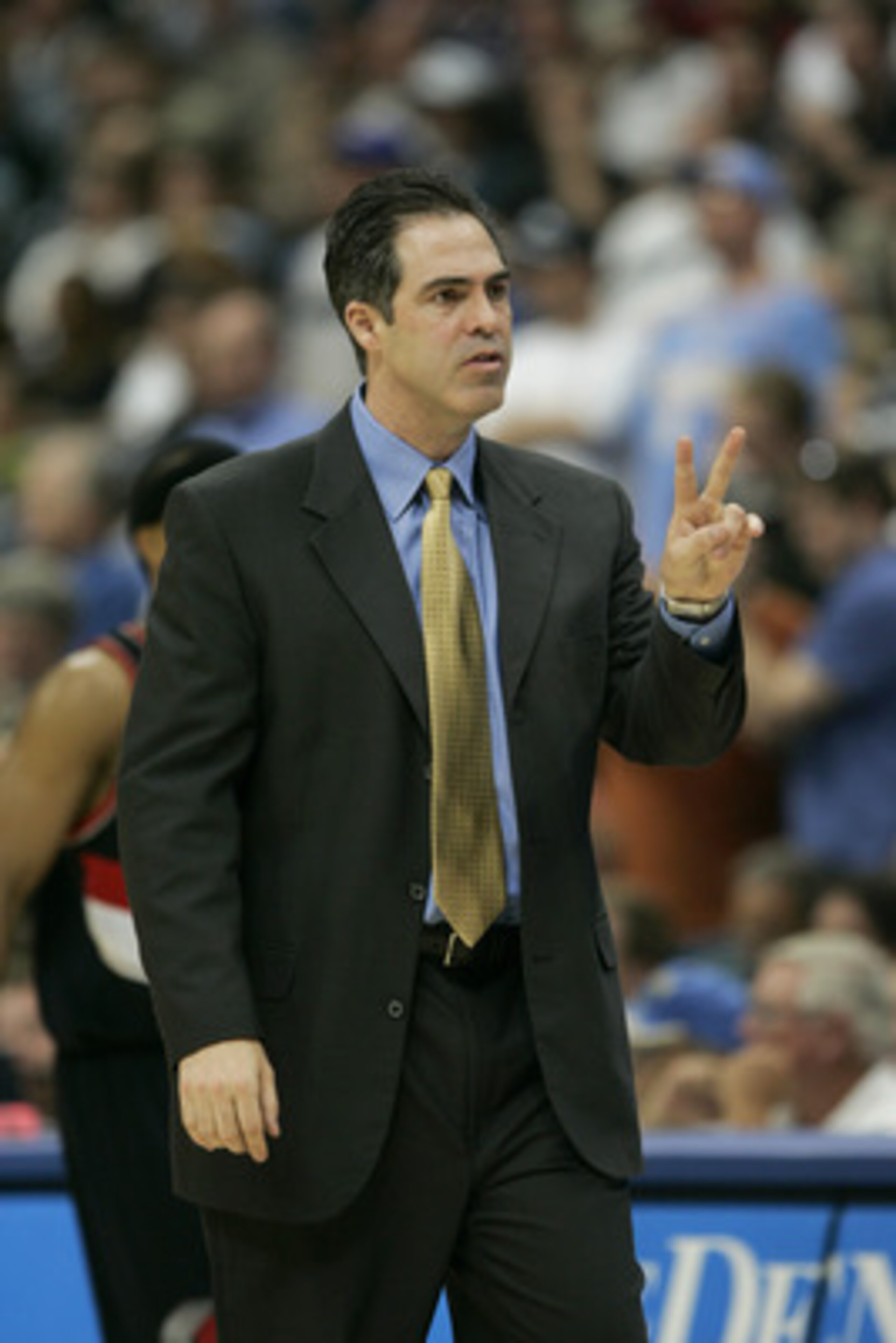DENVER - APRIL 19: Head coach Kevin Pritchard of the Denver Nuggets reacts during the game against the Portland Trail Blazers on April 19, 2005 at the Pepsi Center in Denver, Colorado. The Nuggets won 119-115. NOTE TO USER: User expressly acknowledges DENVER - APRIL 19: Head coach Kevin Pritchard of the Denver Nuggets reacts during the game against the Portland Trail Blazers on April 19, 2005 at the Pepsi Center in Denver, Colorado. The Nuggets won 119-115. NOTE TO USER: User expressly acknowledges