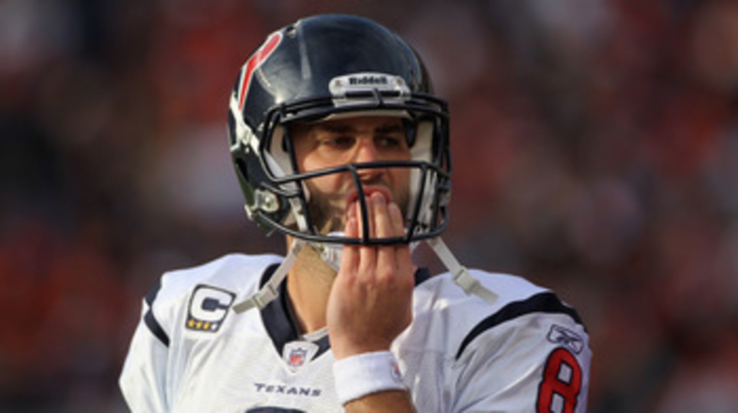 DENVER - DECEMBER 26:  Quarterback Matt Schaub #8 of the Houston Texas looks on against the Denver Broncos at INVESCO Field at Mile High on December 26, 2010 in Denver, Colorado. The Broncos defeated the Texans 24-23.  (Photo by Doug Pensinger/Getty Image