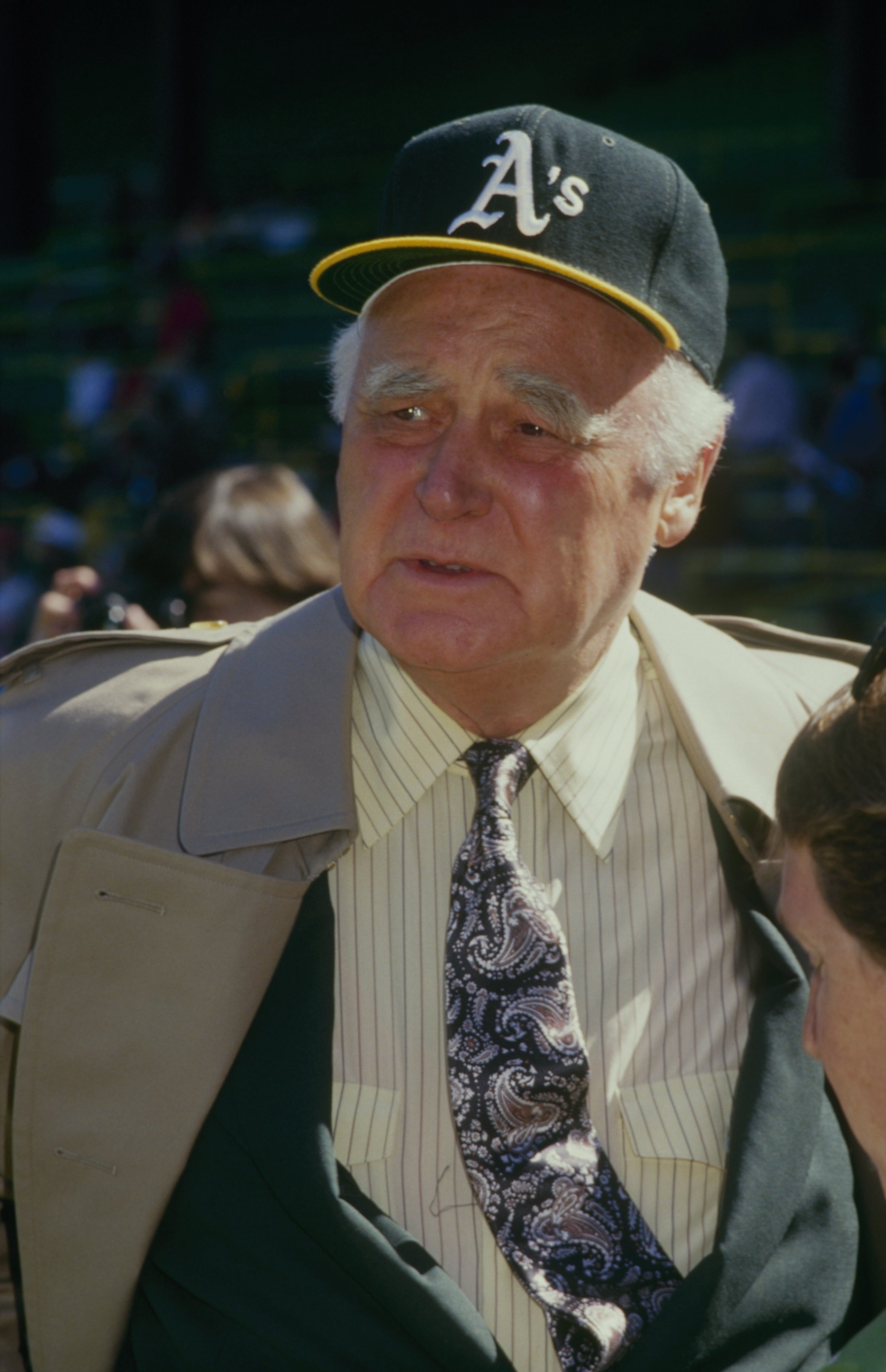 1987: Charlie Finley, former owner of the Oakland Athletics looks on during a Athletics game. (Photo by: Getty Images)