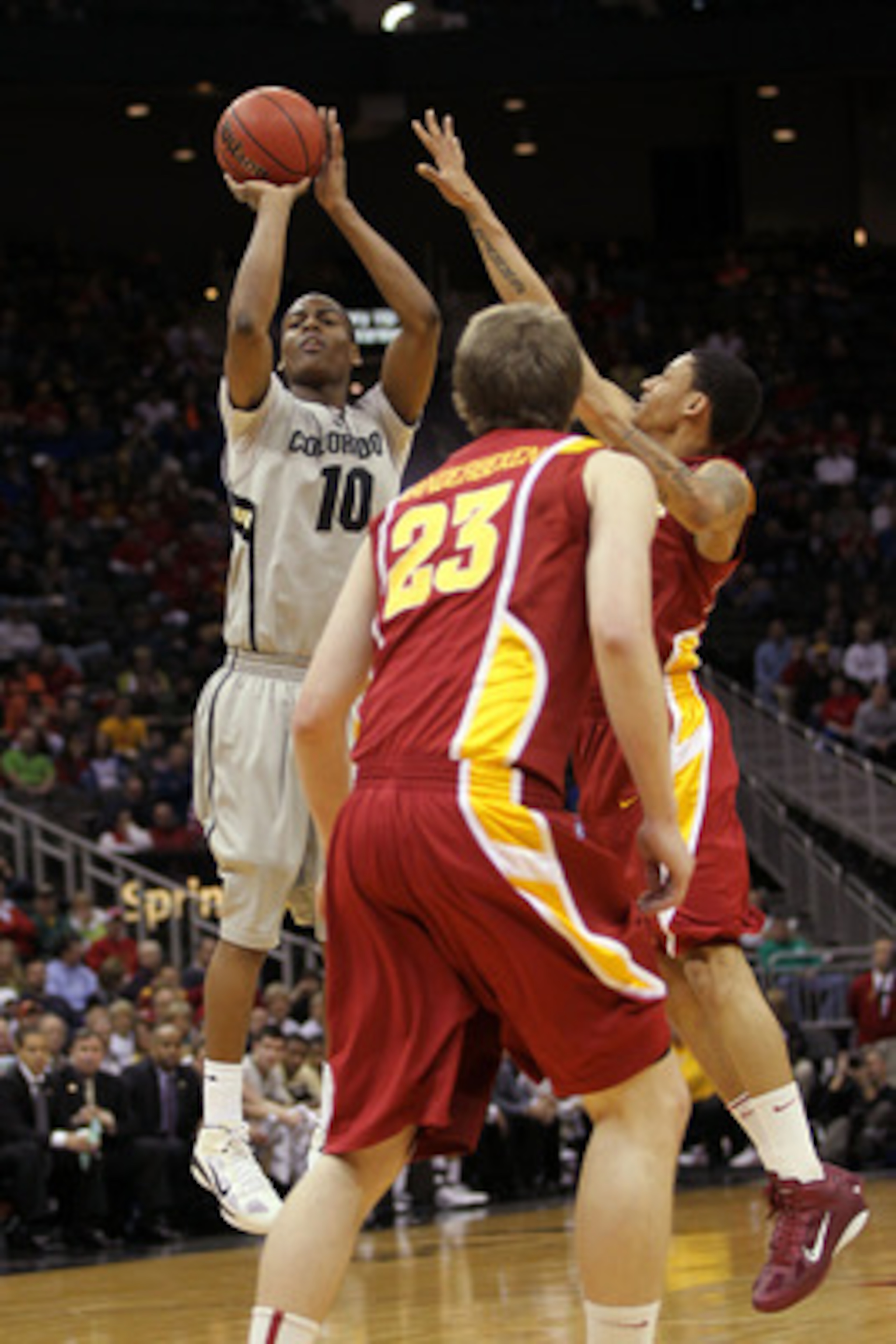 KANSAS CITY, MO - MARCH 09:  Alec Burks #10 of the Colorado Buffaloes takes a shot against the Iowa State Cyclones during their first round game in the 2011 Phillips 66 Big 12 Men's Basketball Tournament at Sprint Center on March 9, 2011 in Kansas City, M