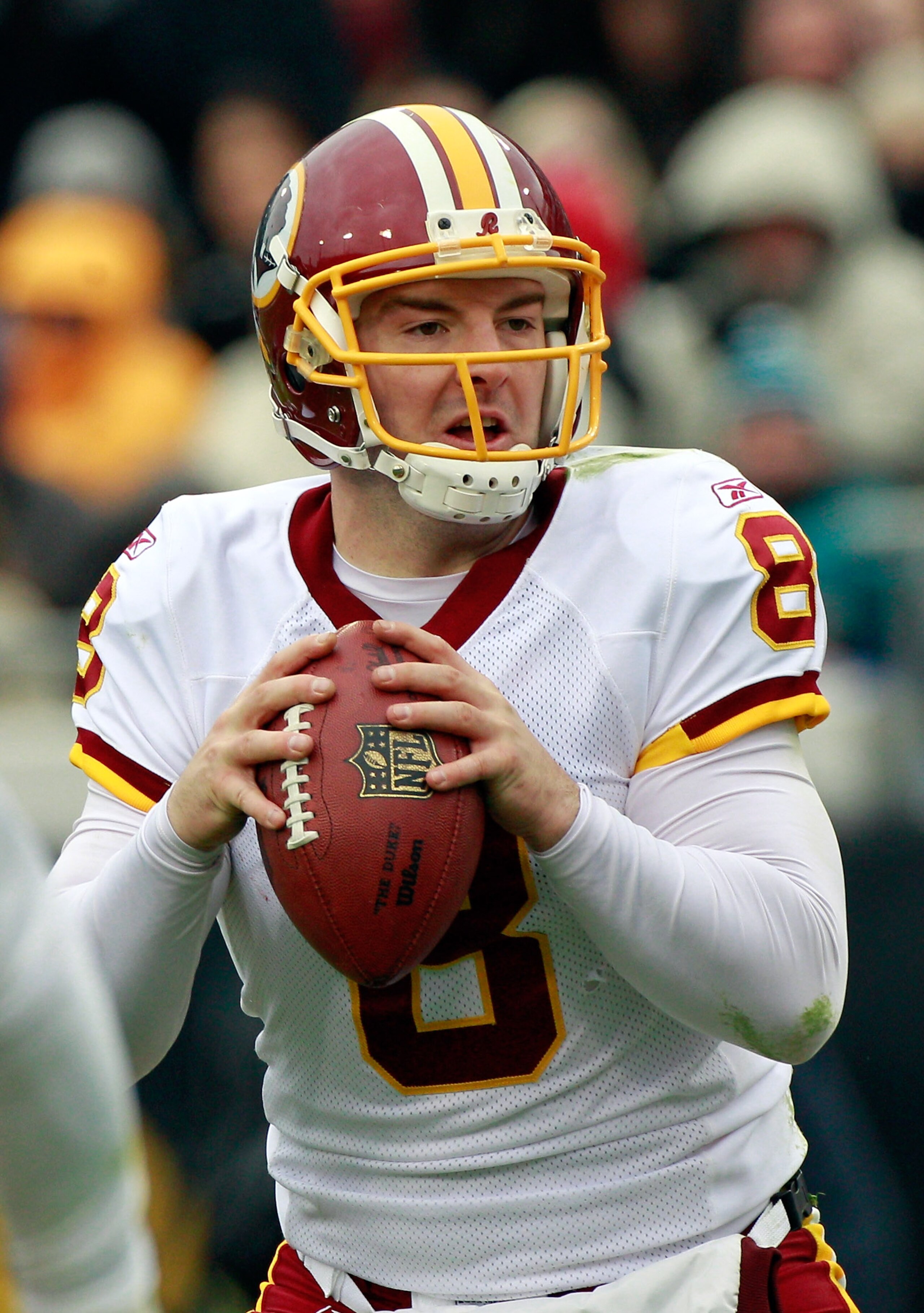 JACKSONVILLE, FL - DECEMBER 26: Quarterback Rex Grossman #8 of the Washington Redskins attempts a pass during the game against the Jacksonville Jaguars at EverBank Field on December 26, 2010 in Jacksonville, Florida.  (Photo by Sam Greenwood/Getty Images)