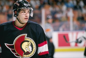 8 Mar 1997: Center Alexandre Daigle of the Ottawa Senators looks on during a game against the Los Angeles Kings at the Great Western Forum in Inglewood, California. The Kings won the game, 3-1.