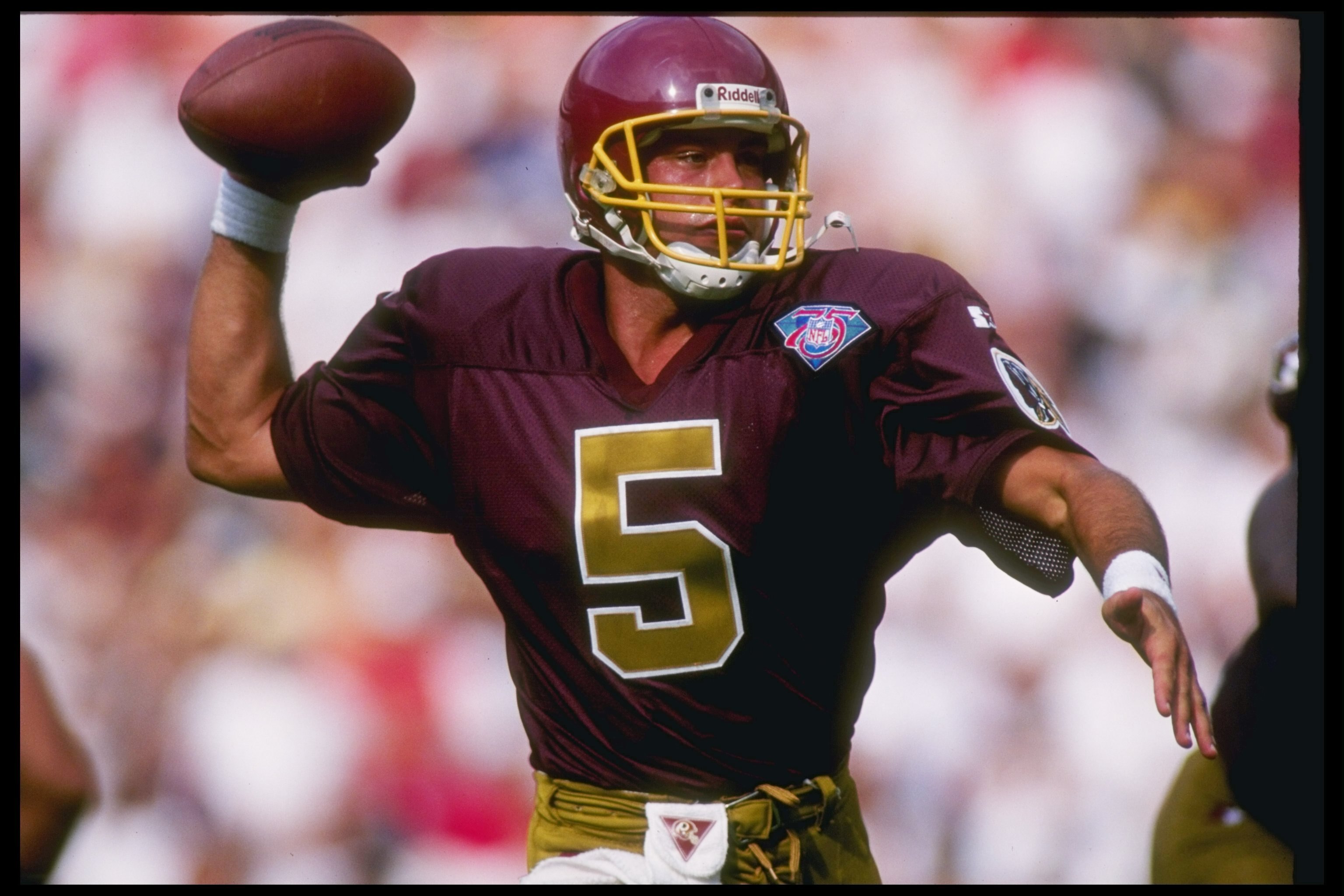 25 Sep 1994: Quarterback Heath Shuler of the Washington Redskins looks to pass the ball during a game against the Atlanta Falcons at RFK Stadium in Washington, D. C. The Falcons won the game, 27-20.
