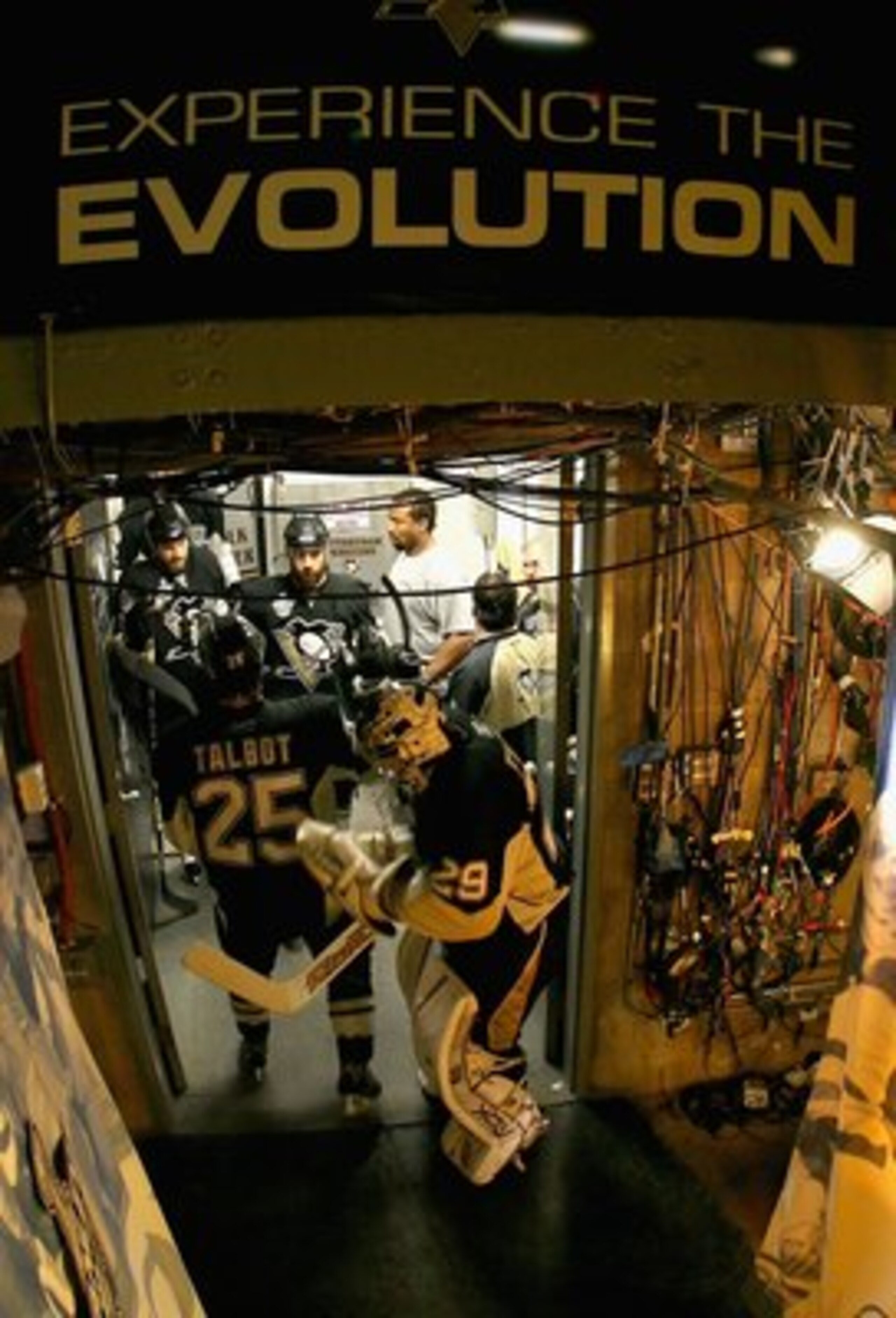PITTSBURGH - JUNE 4:  Goaltender Marc-Andre Fleury #29 of the Pittsburgh Penguins stands with teammates Max Talbot #25 and Pascal Dupuis #9 before game six of the 2008 NHL Stanley Cup Finals against  the Detroit Red Wings at Mellon Arena on June 4, 2008 i