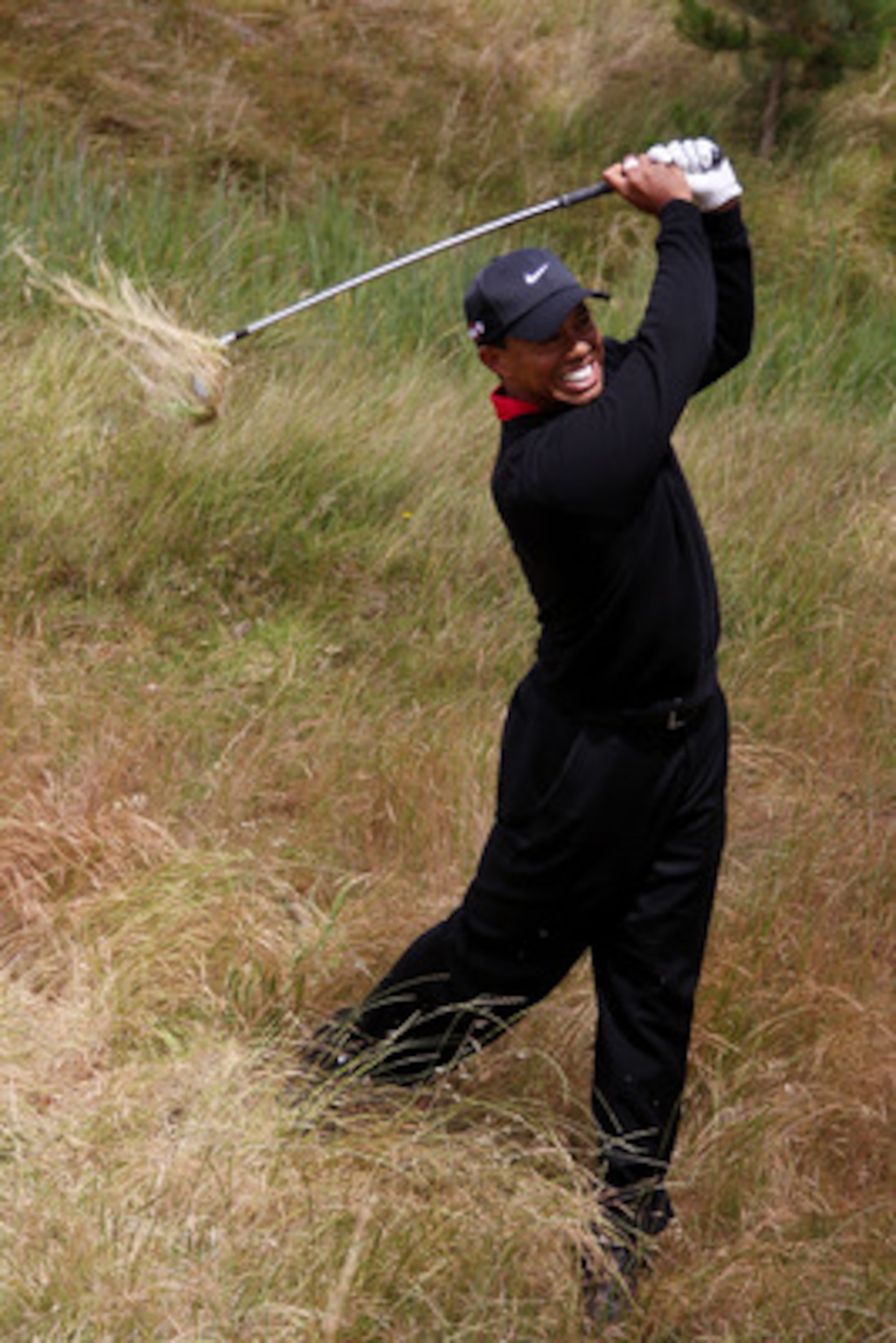 PEBBLE BEACH, CA - JUNE 20:  Tiger Woods plays a shot from the rough on the third hole during the final round of the 110th U.S. Open at Pebble Beach Golf Links on June 20, 2010 in Pebble Beach, California.  (Photo by Donald Miralle/Getty Images)