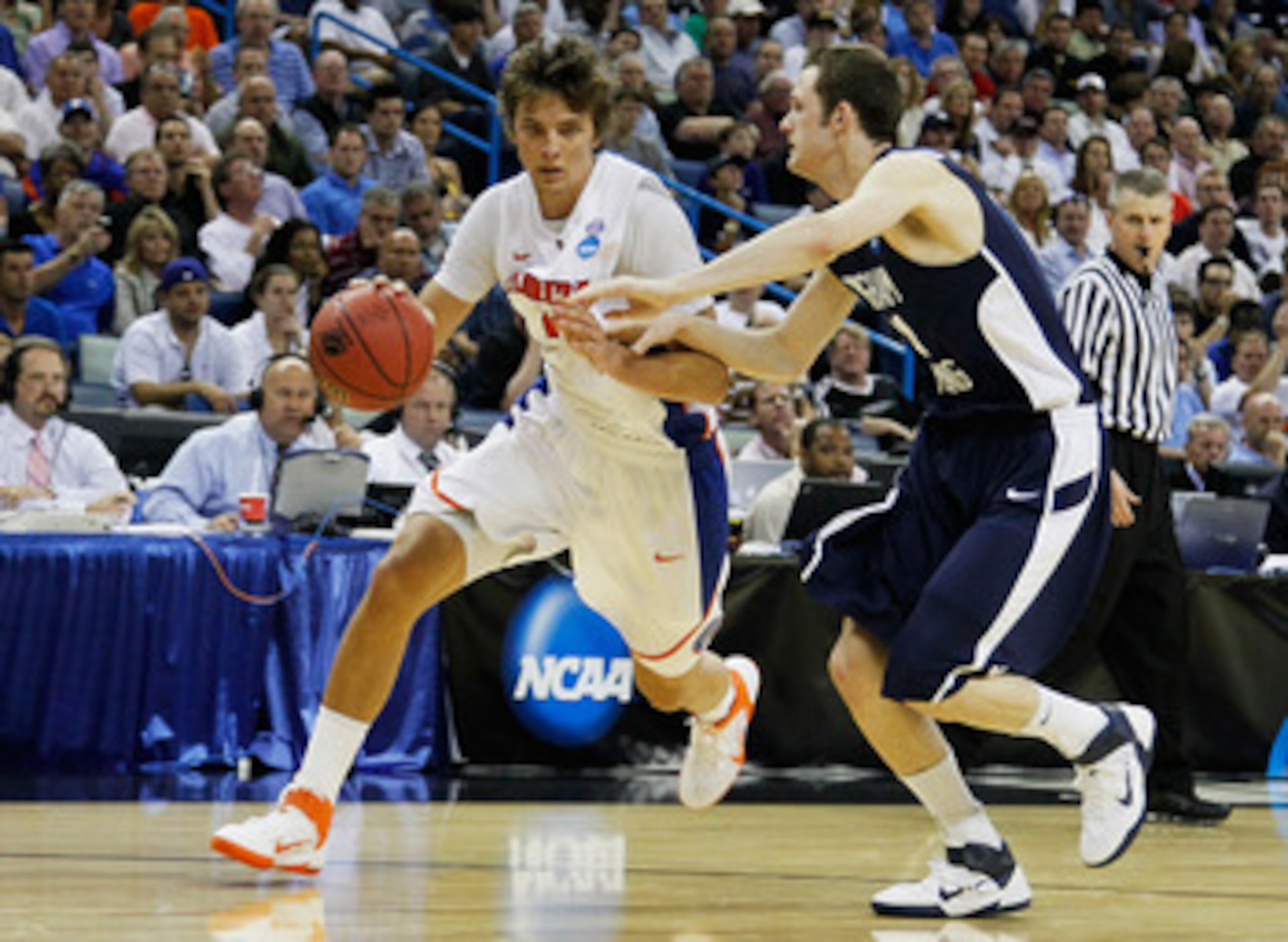 NEW ORLEANS, LA - MARCH 24:  Chandler Parsons #25 of the Florida Gators drives against the Brigham Young Cougars during the Southeast regional of the 2011 NCAA men's basketball tournament at New Orleans Arena on March 24, 2011 in New Orleans, Louisiana.  