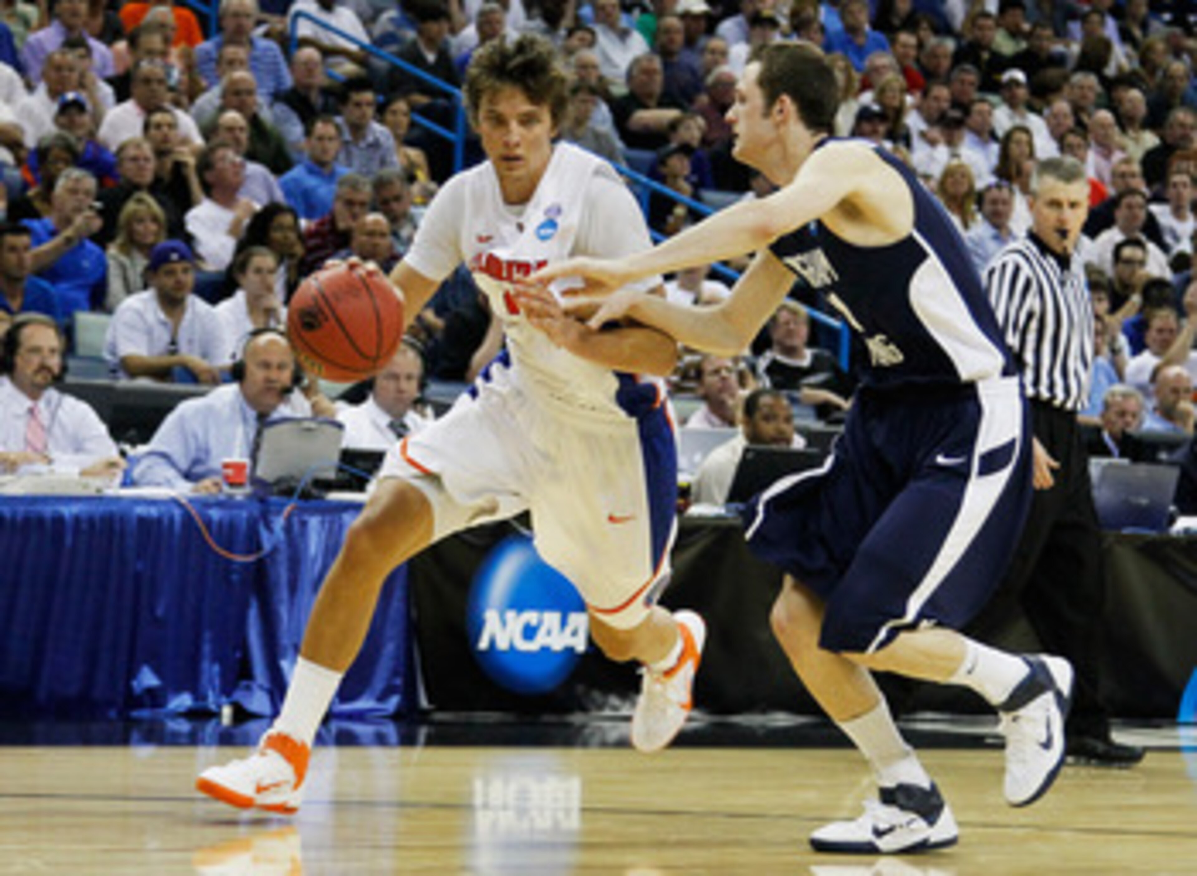 NEW ORLEANS, LA - MARCH 24:  Chandler Parsons #25 of the Florida Gators drives against the Brigham Young Cougars during the Southeast regional of the 2011 NCAA men's basketball tournament at New Orleans Arena on March 24, 2011 in New Orleans, Louisiana.  
