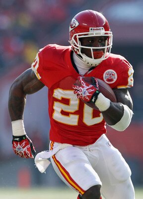 KANSAS CITY, MO - DECEMBER 05:  Thomas Jones #20 of the Kansas City Chiefs in action during the game against the Denver Broncos on December 5, 2010 at Arrowhead Stadium in Kansas City, Missouri.  (Photo by Jamie Squire/Getty Images)