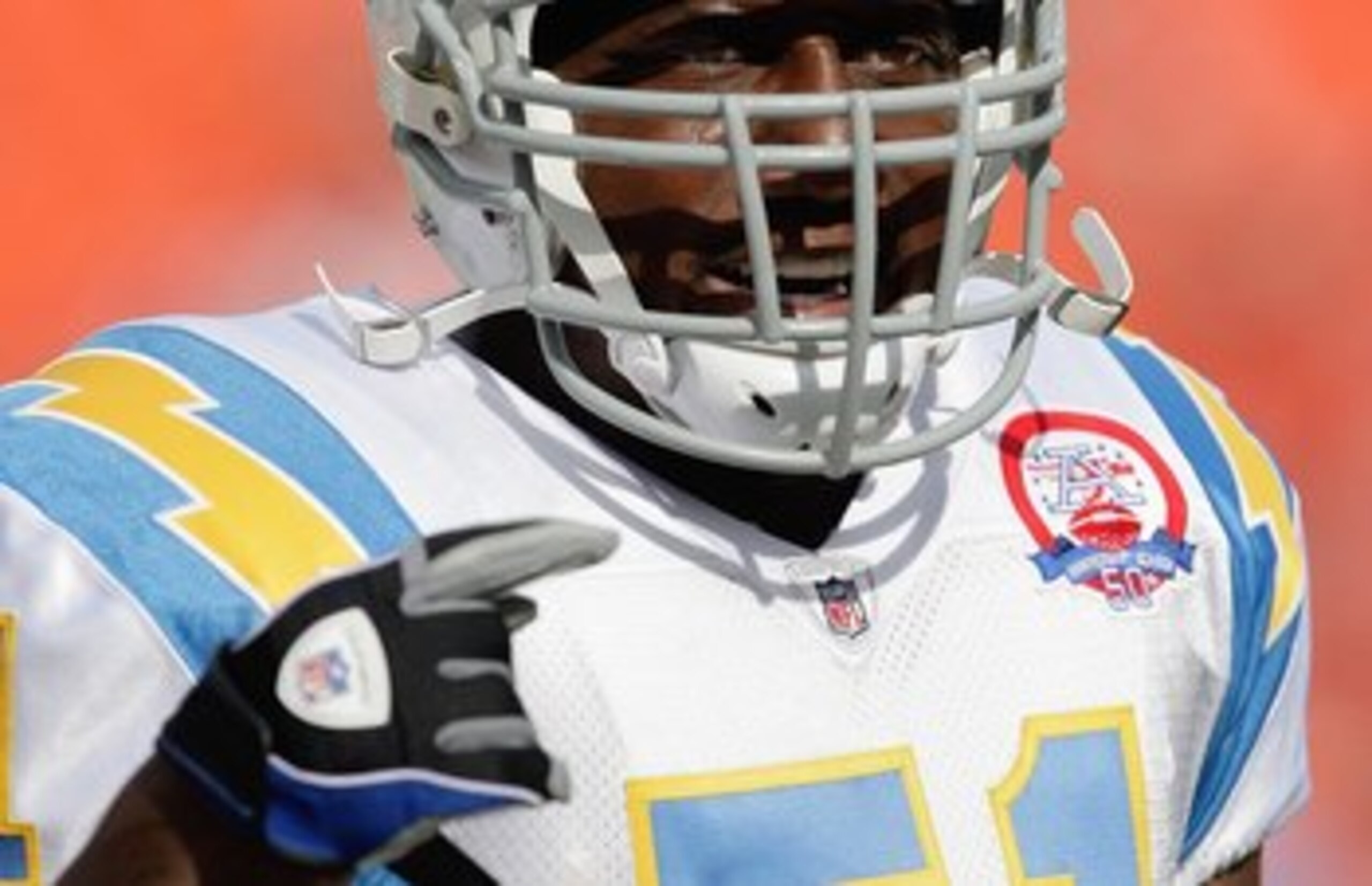 KANSAS CITY, MO - OCTOBER 25: Tim Dobbins #51 of the San Diego Chargers warms up before the game against the Kansas City Chiefs on October 25, 2009 at Arrowhead Stadium in Kansas City, Missouri. (Photo by Jamie Squire/Getty Images)