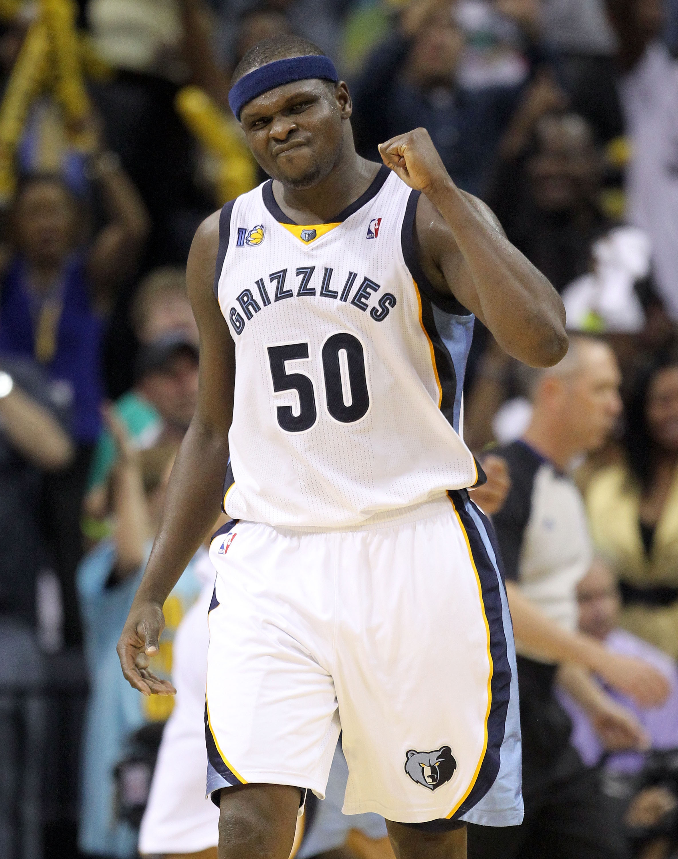 MEMPHIS, TN - APRIL 29:  Zach Randolph #50 of the Memphis Grizzlies celebrates during the Grizzlies 99-91 win over the San Antonio Spurs  in Game Six of the Western Conference Quarterfinals in the 2011 NBA Playoffs at FedExForum on April 29, 2011 in Memph